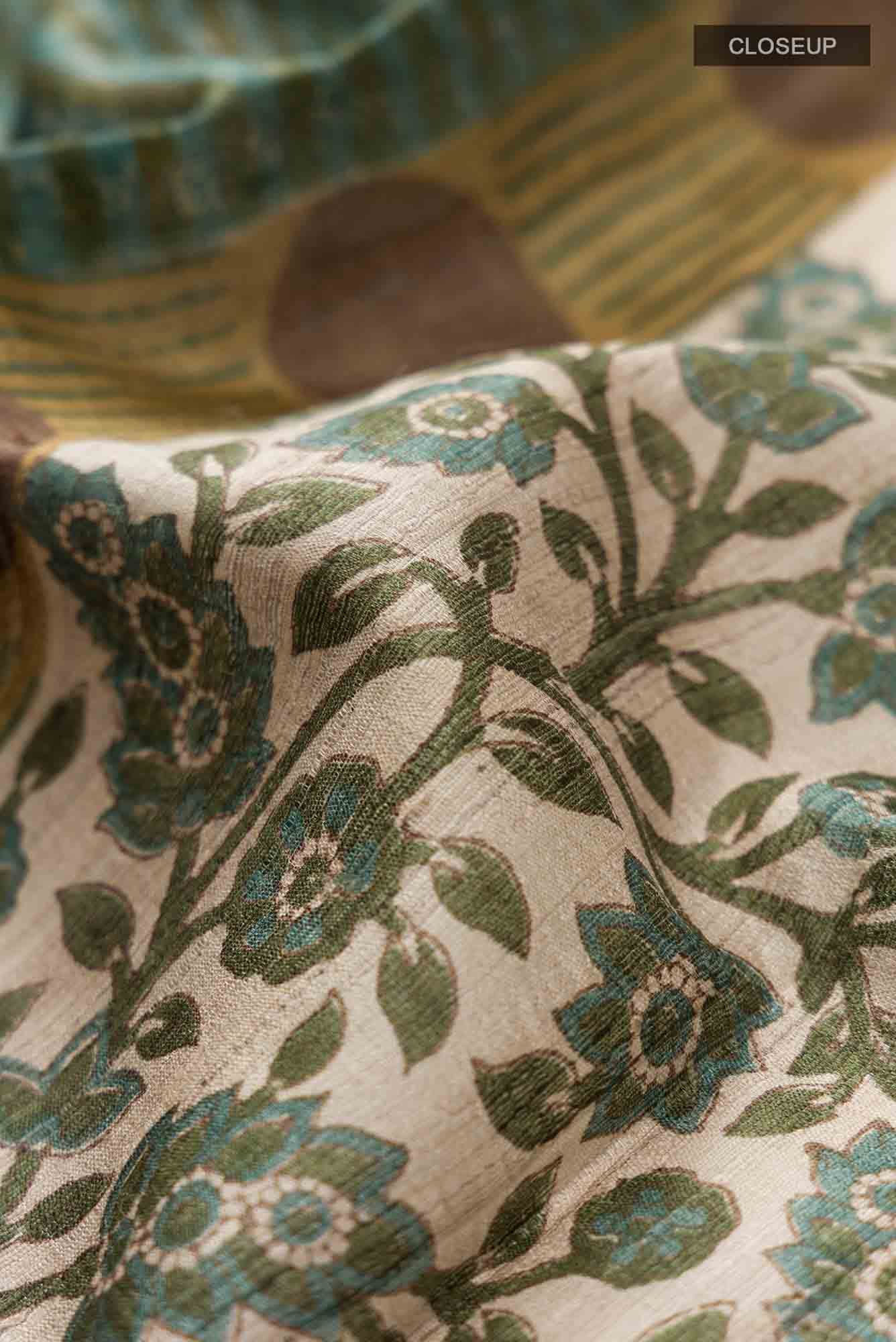 Beige Tussar Silk Saree