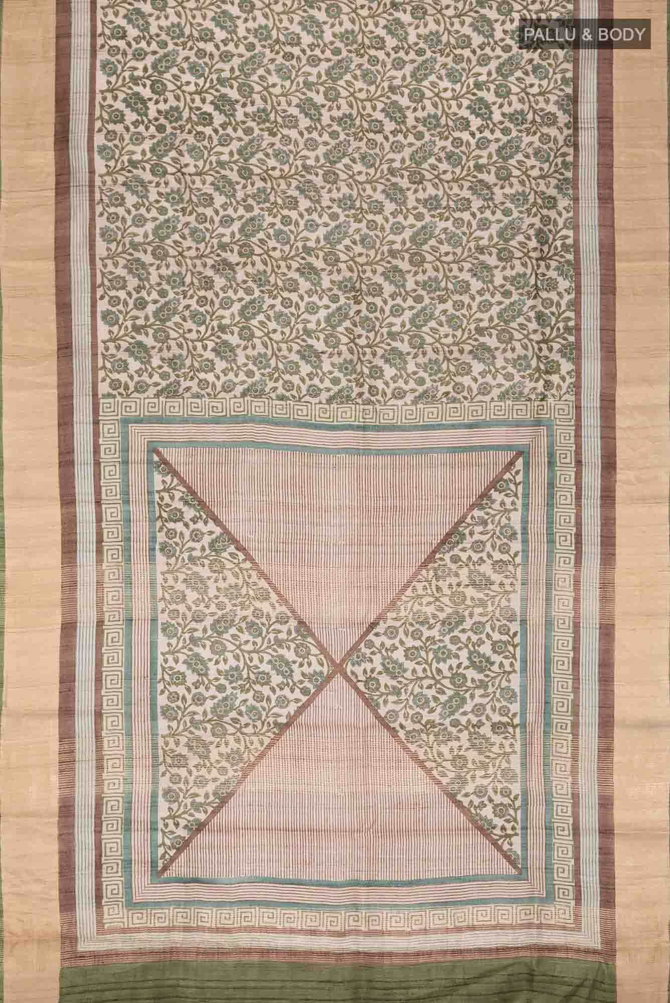 Beige Tussar Silk Saree