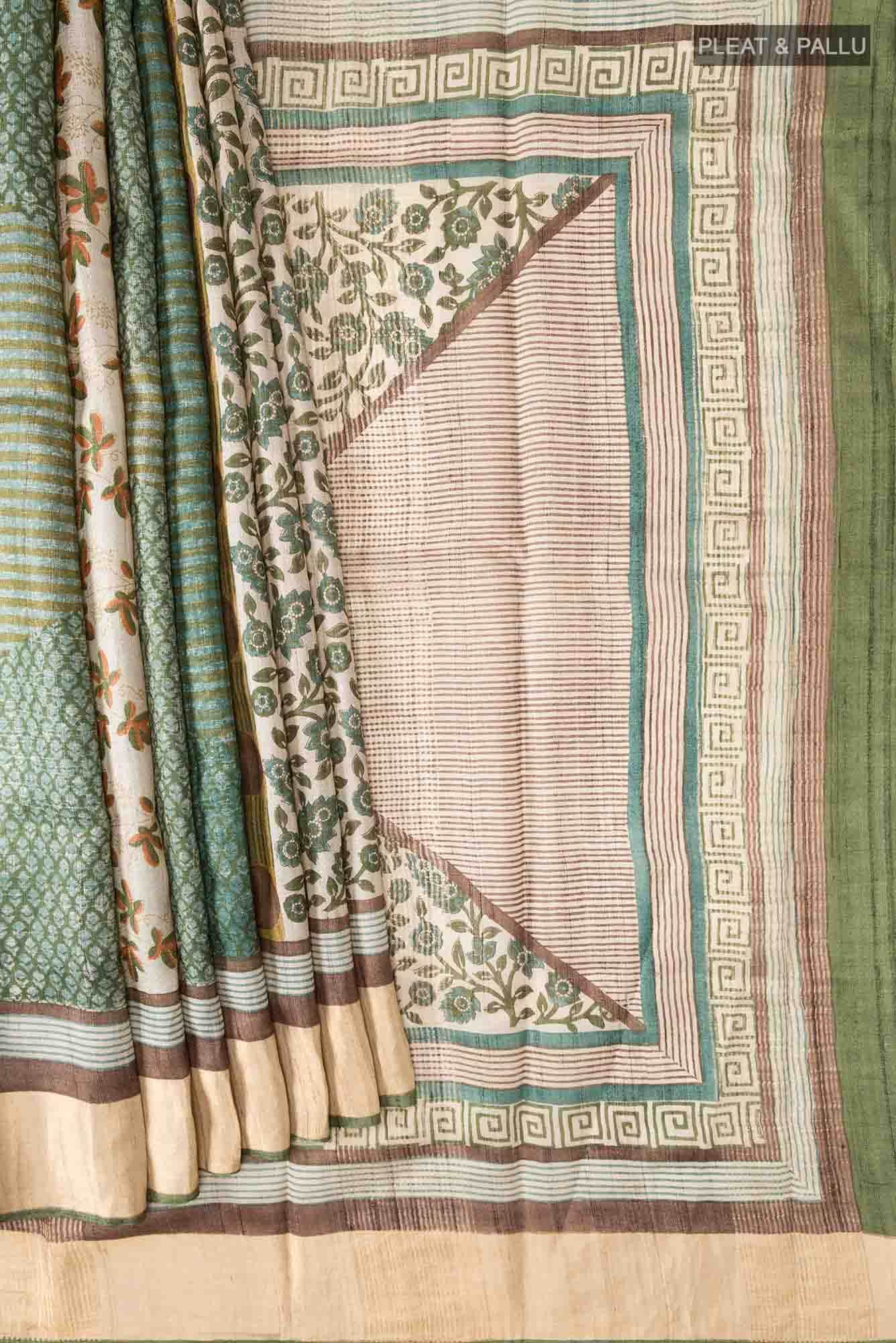 Beige Tussar Silk Saree