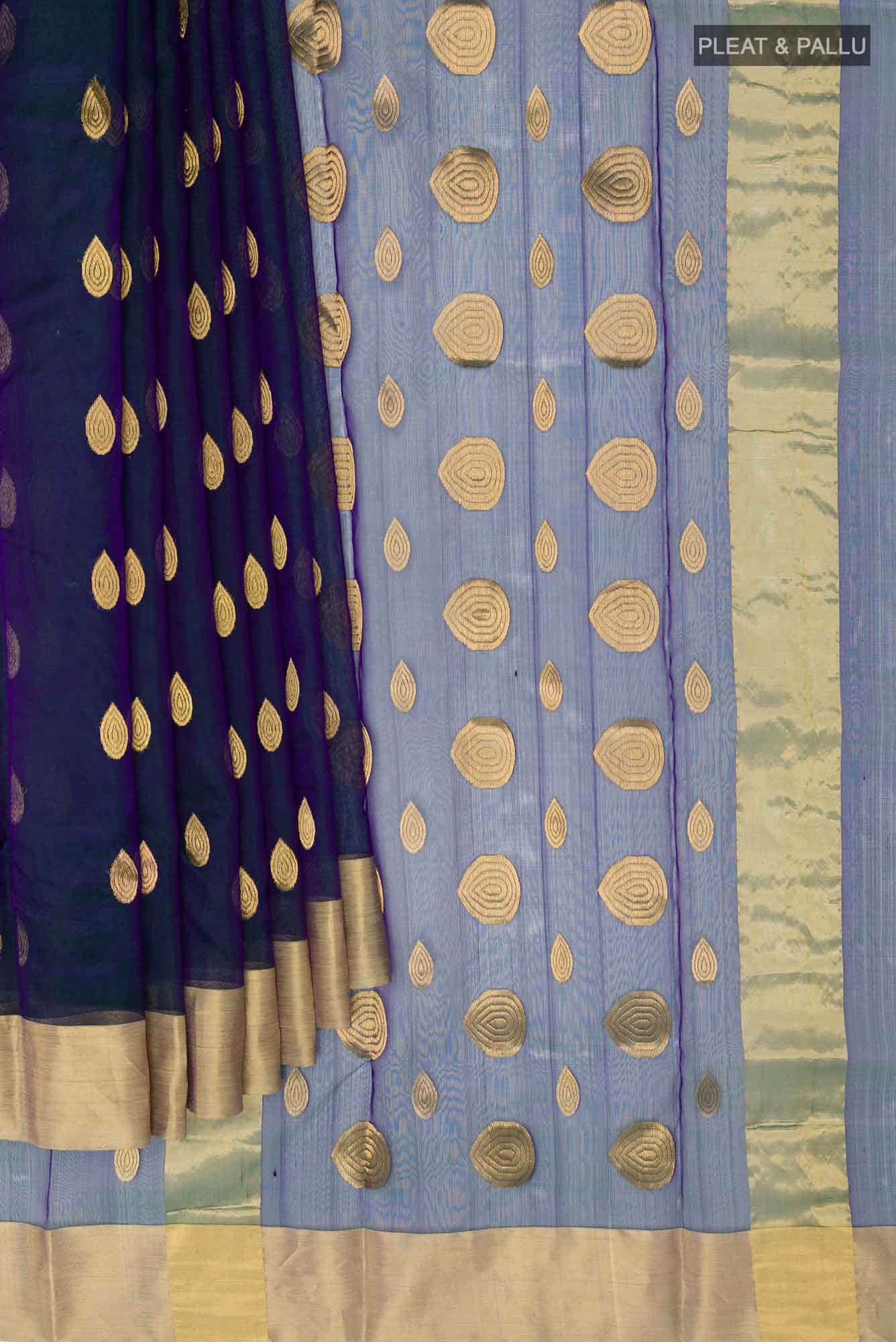 Navy Blue Chanderi Silk Saree