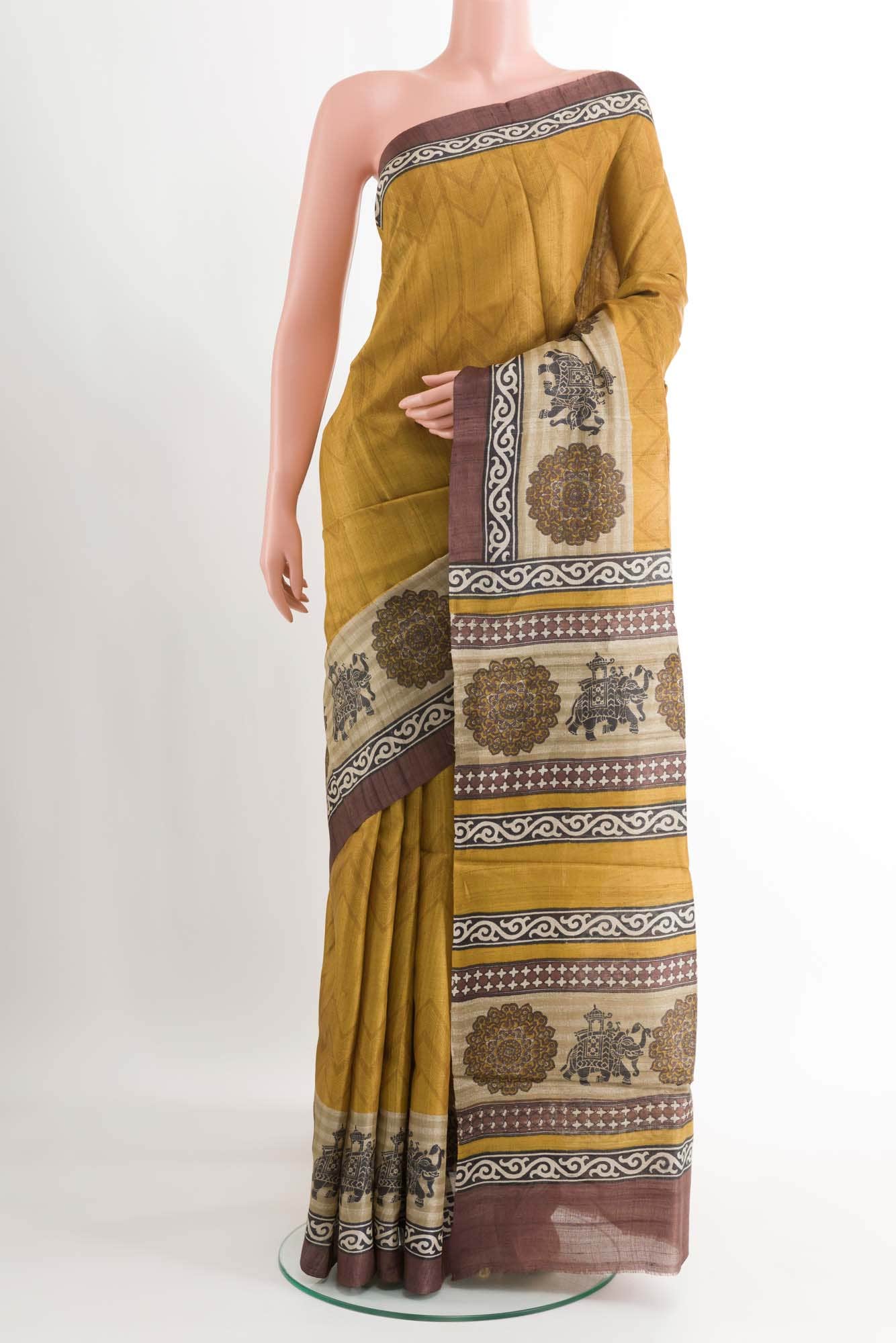 Mustard Tussar Silk Saree