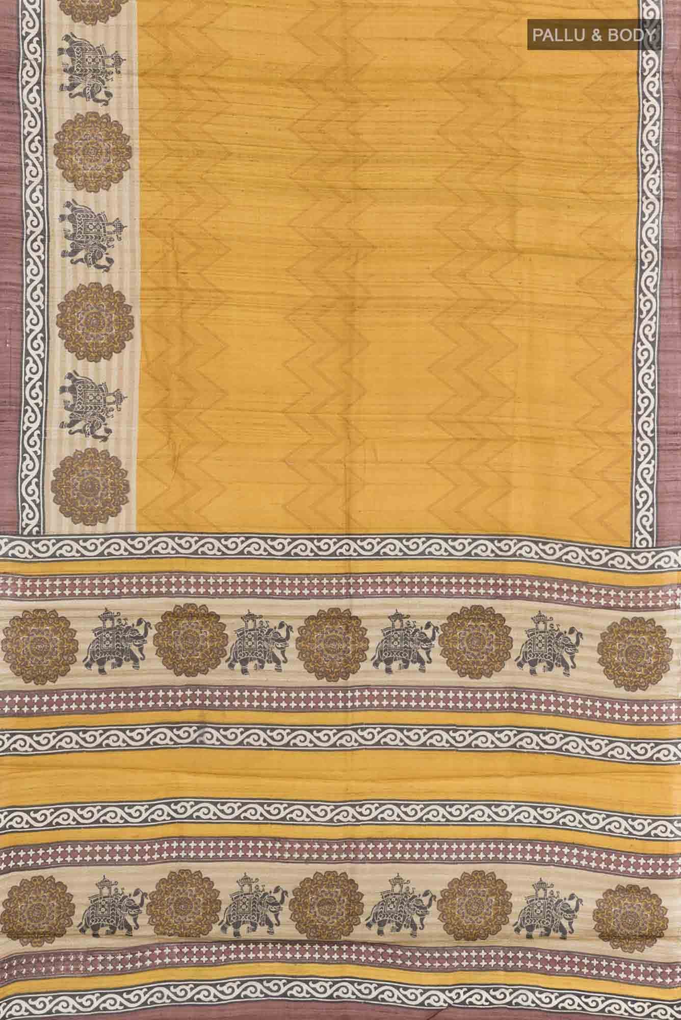 Mustard Tussar Silk Saree