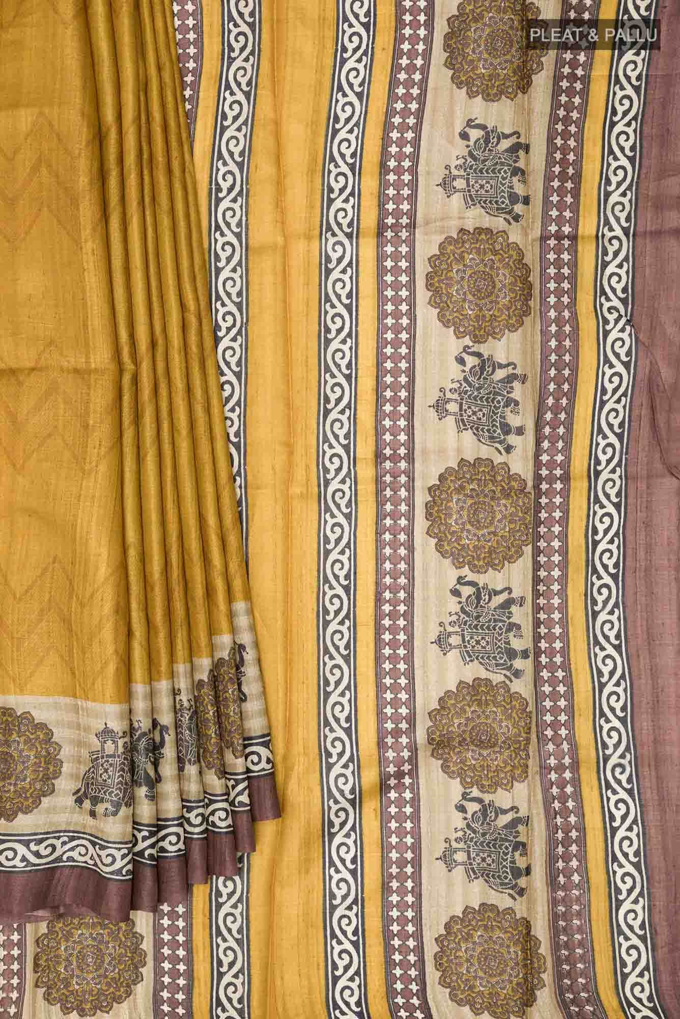 Mustard Tussar Silk Saree