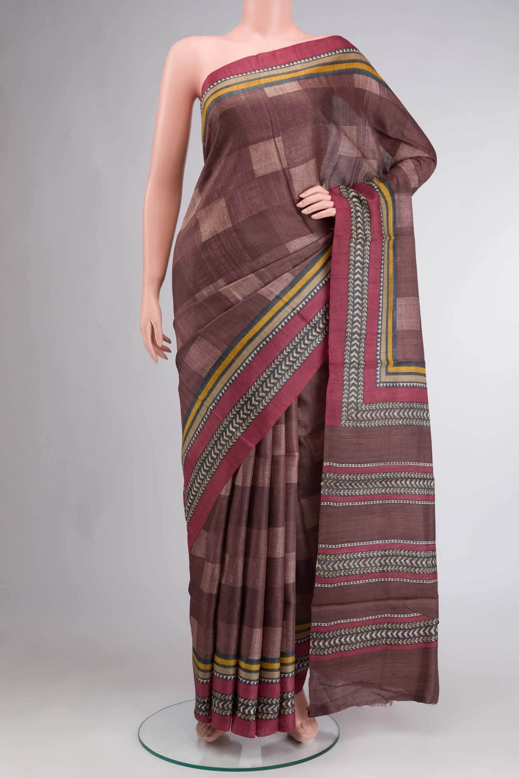 Brown Bhagalpuri Tussar Silk Saree