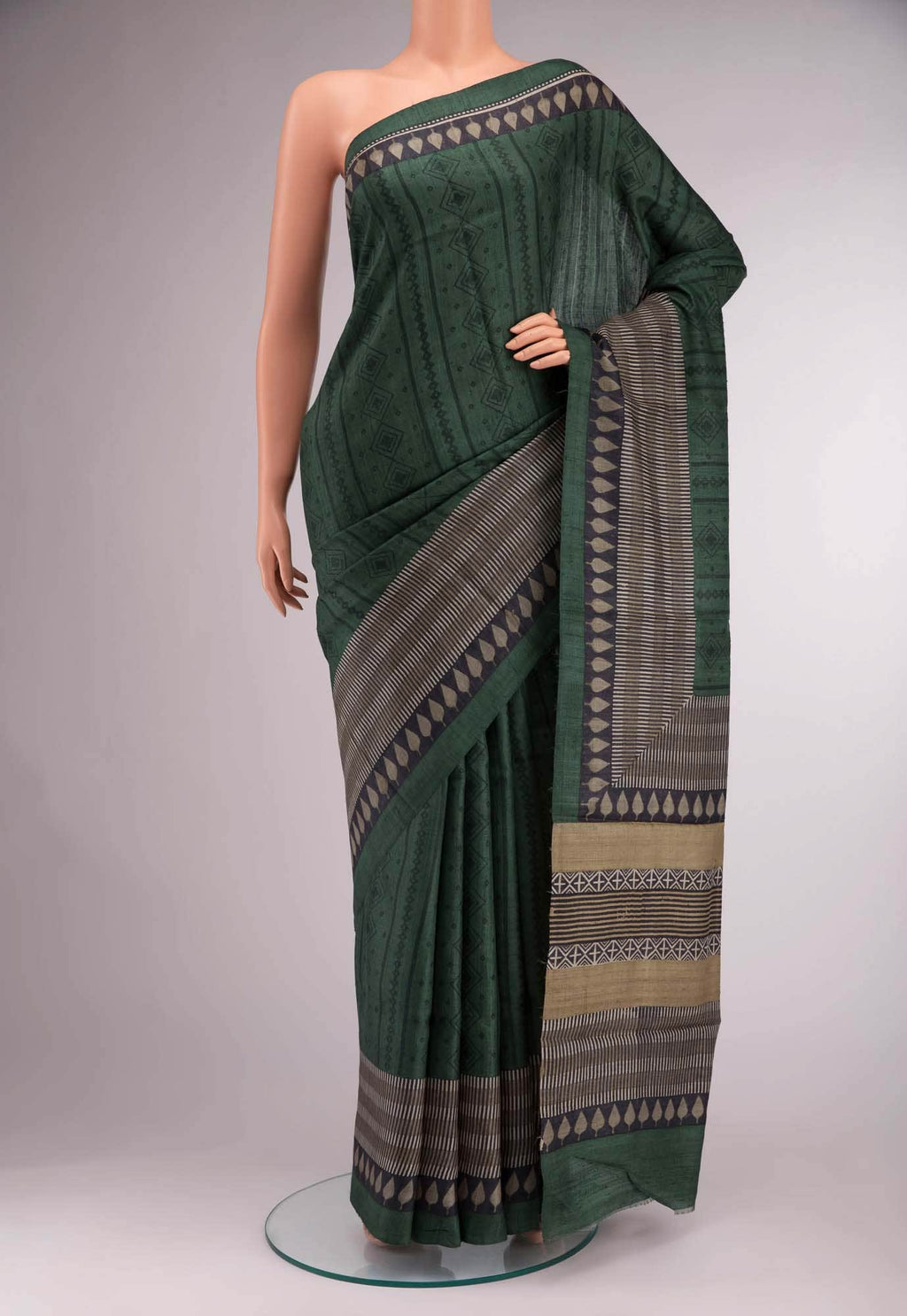 Green Bhagalpuri Tussar Silk Saree