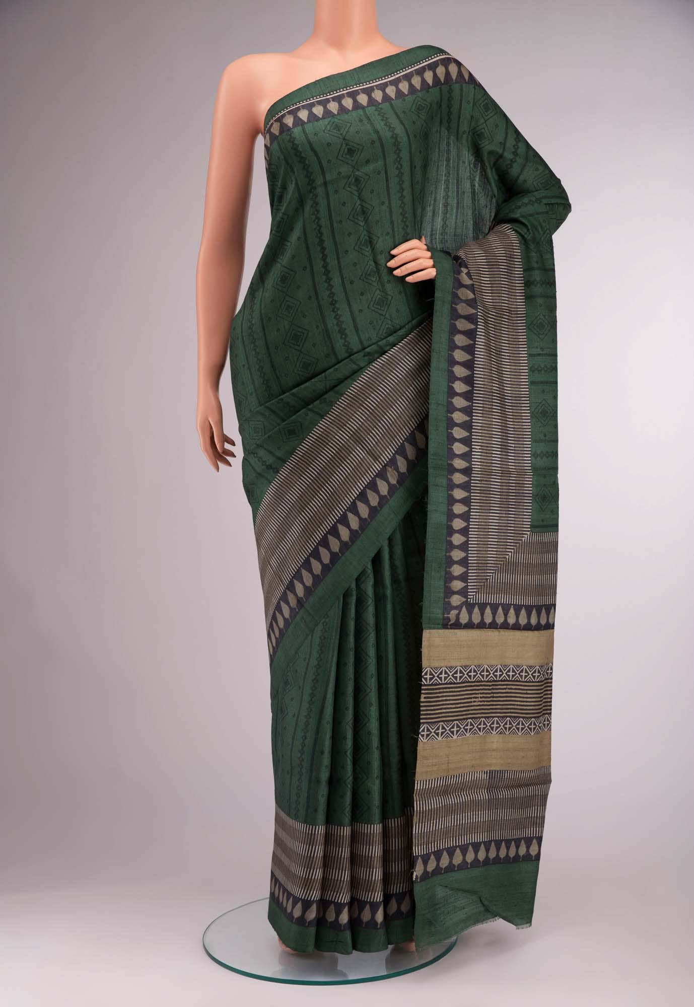 Green Bhagalpuri Tussar Silk Saree