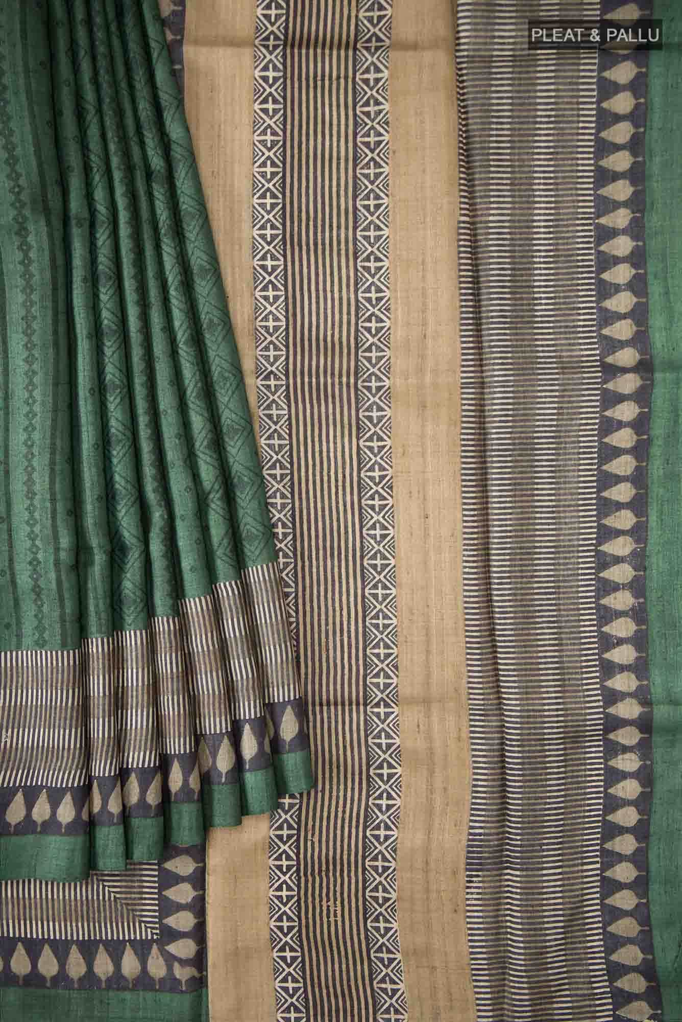 Green Bhagalpuri Tussar Silk Saree
