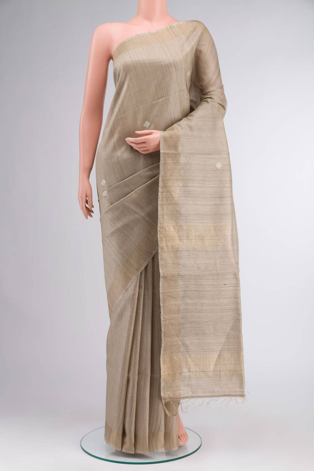 Beige Tussar Silk Saree