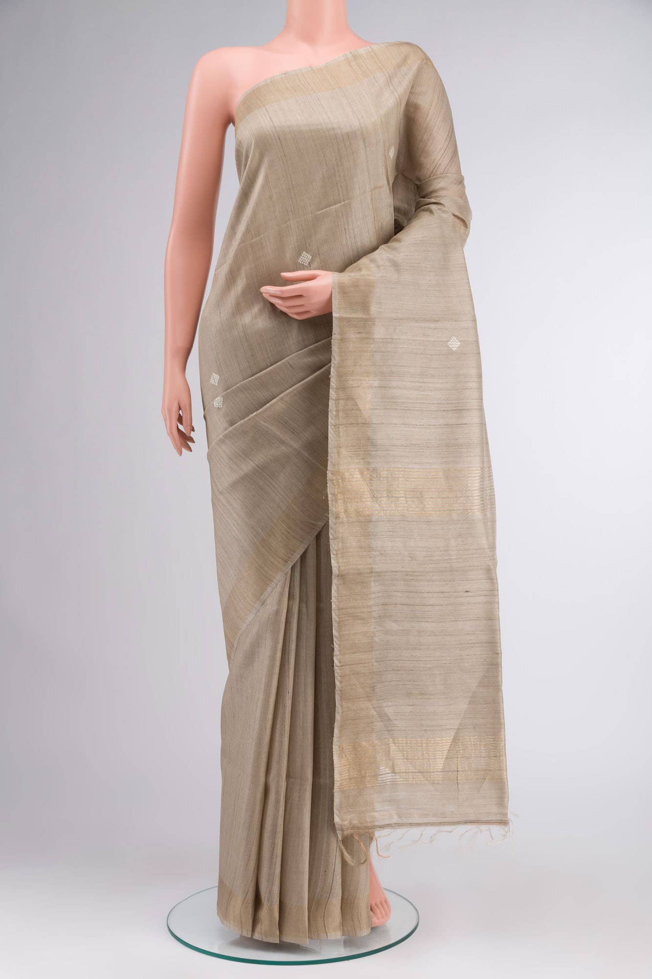 Beige Tussar Silk Saree