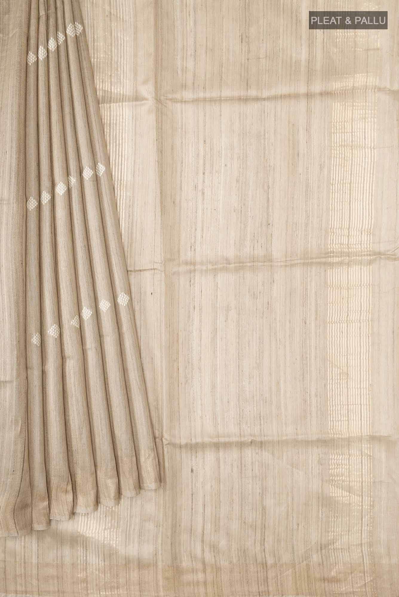 Beige Tussar Silk Saree