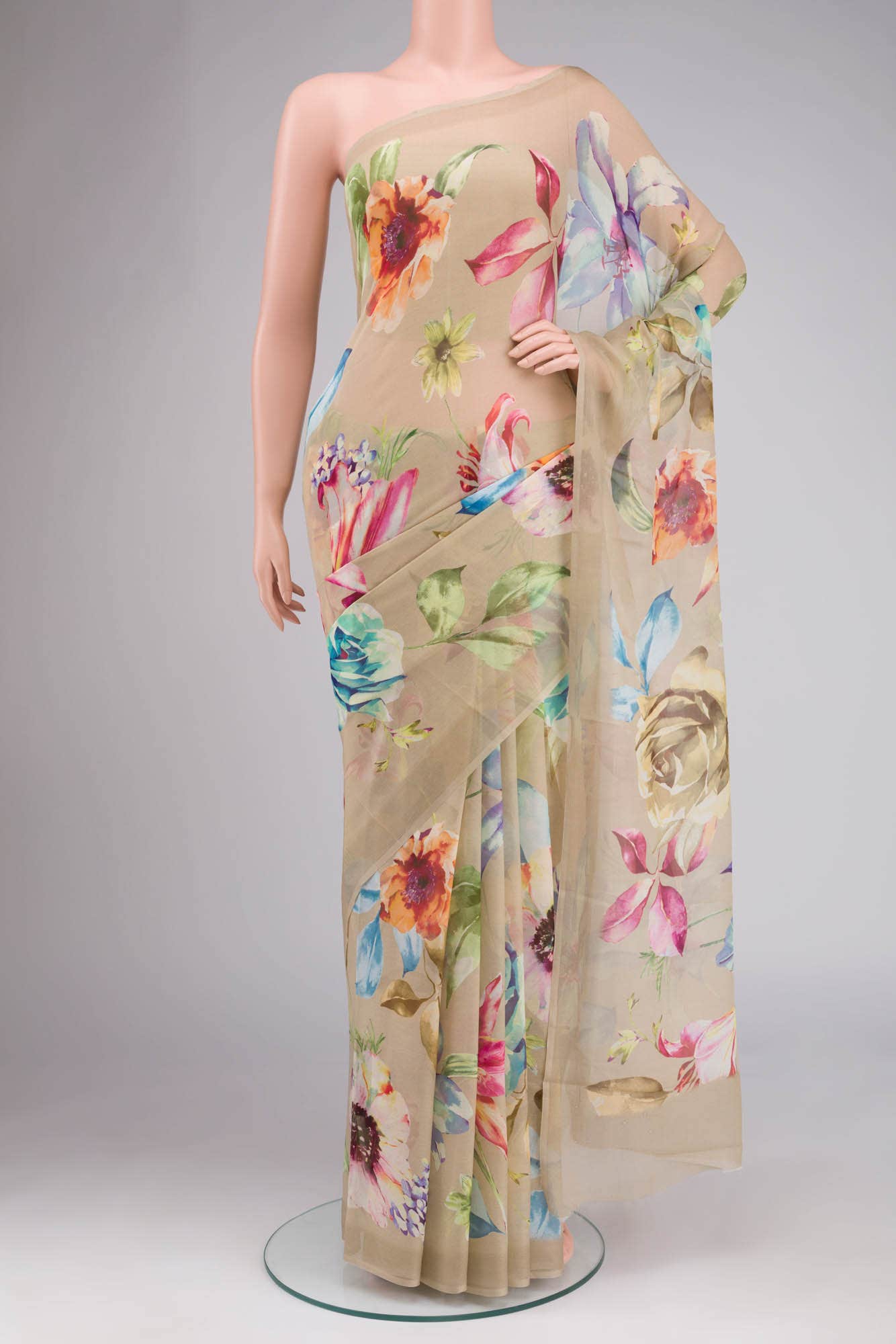 Beige Mysore Chiffon Saree
