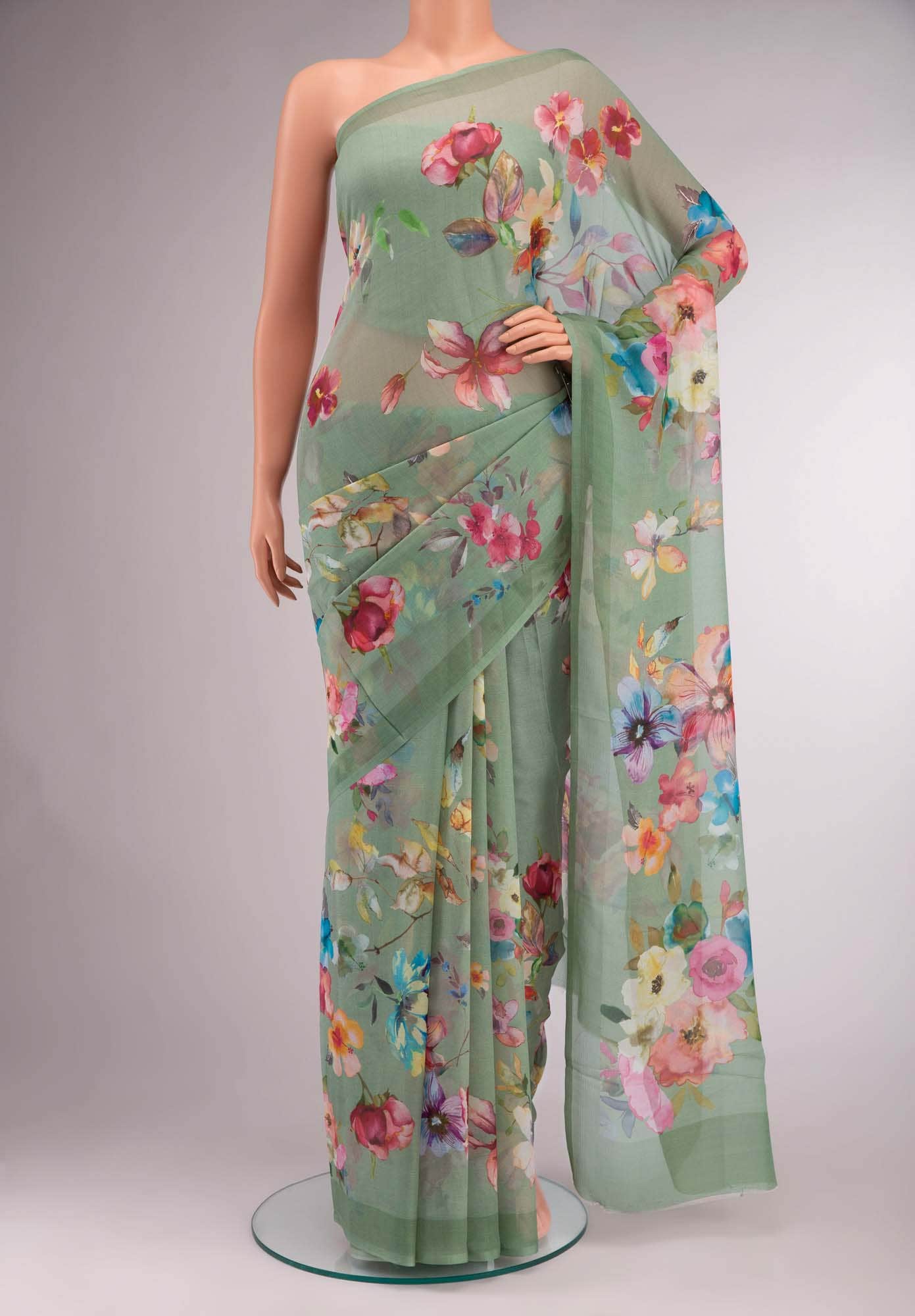 Green Chiffon Saree