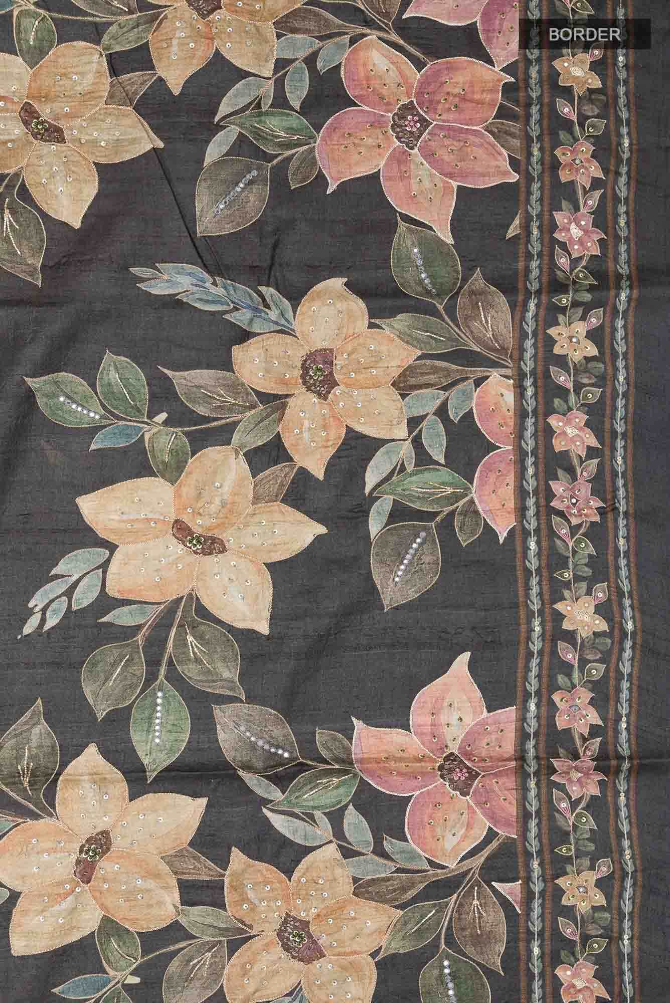 Black Tussar Silk Saree