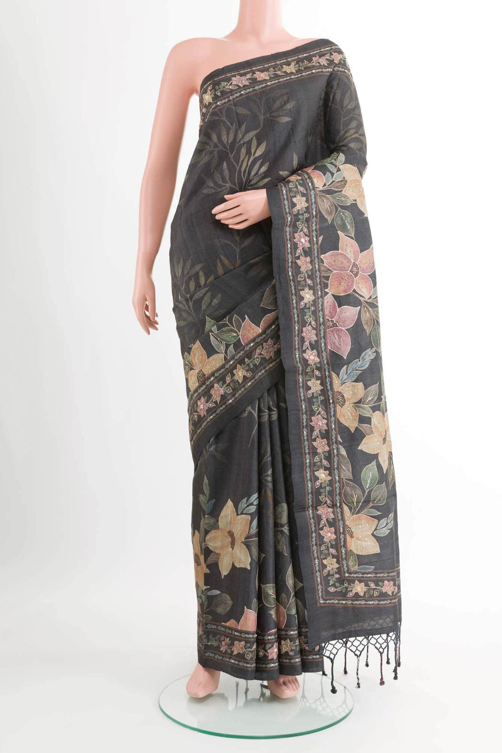 Black Tussar Silk Saree