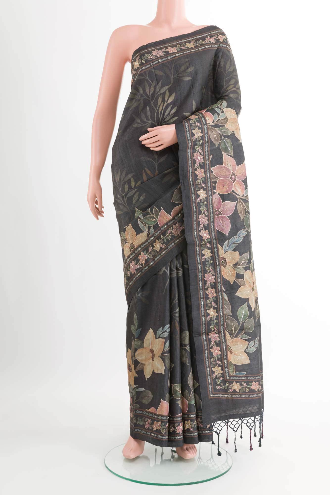 Black Tussar Silk Saree