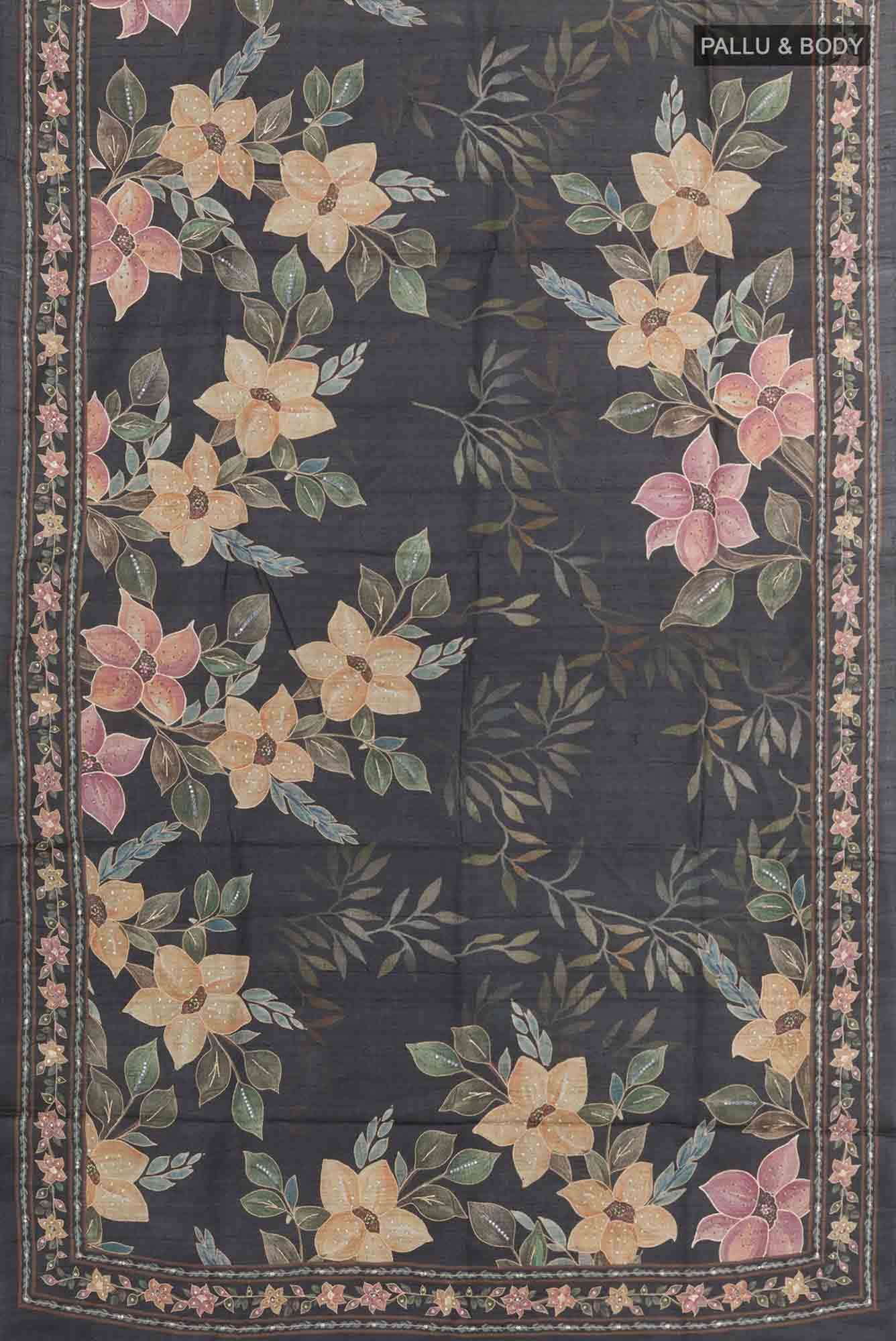 Black Tussar Silk Saree