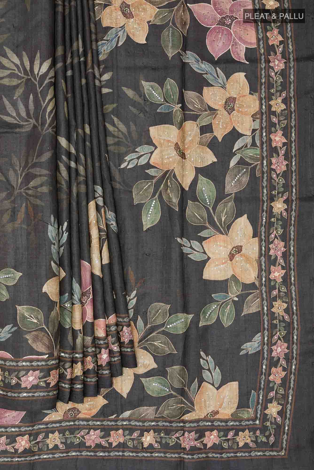Black Tussar Silk Saree