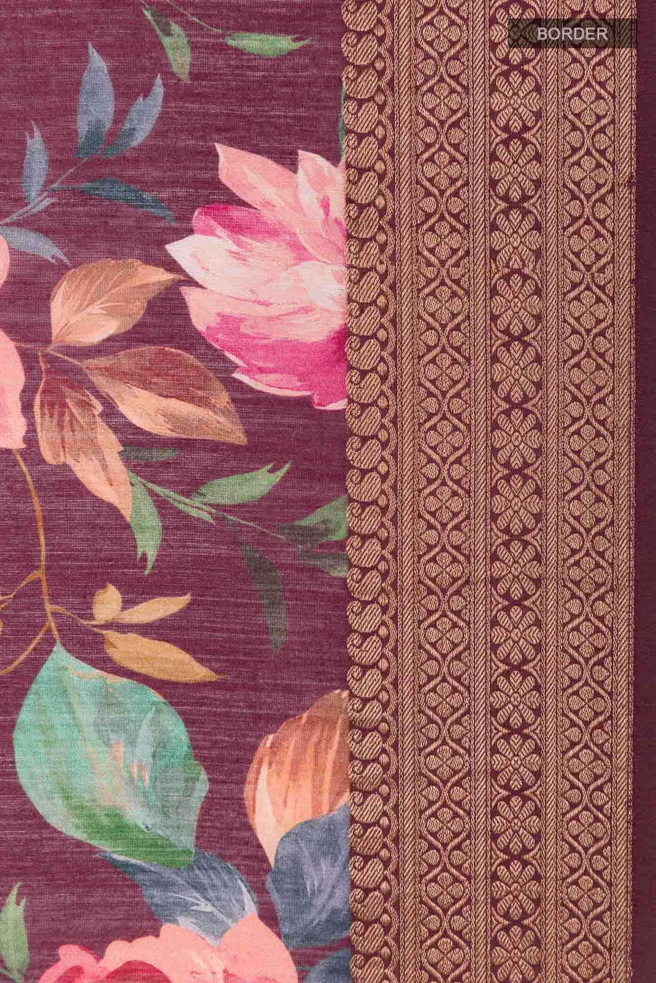 Burgundy Tussar Saree
