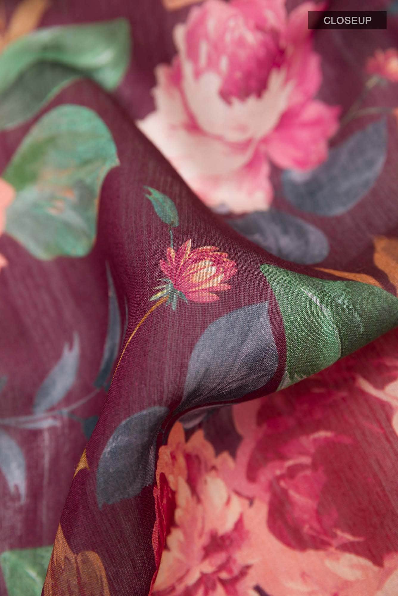 Burgundy Tussar Saree