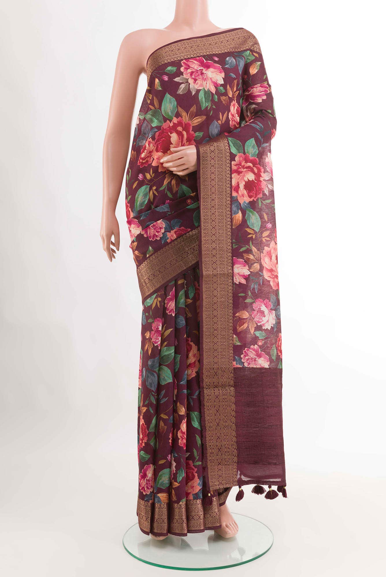 Burgundy Tussar Saree