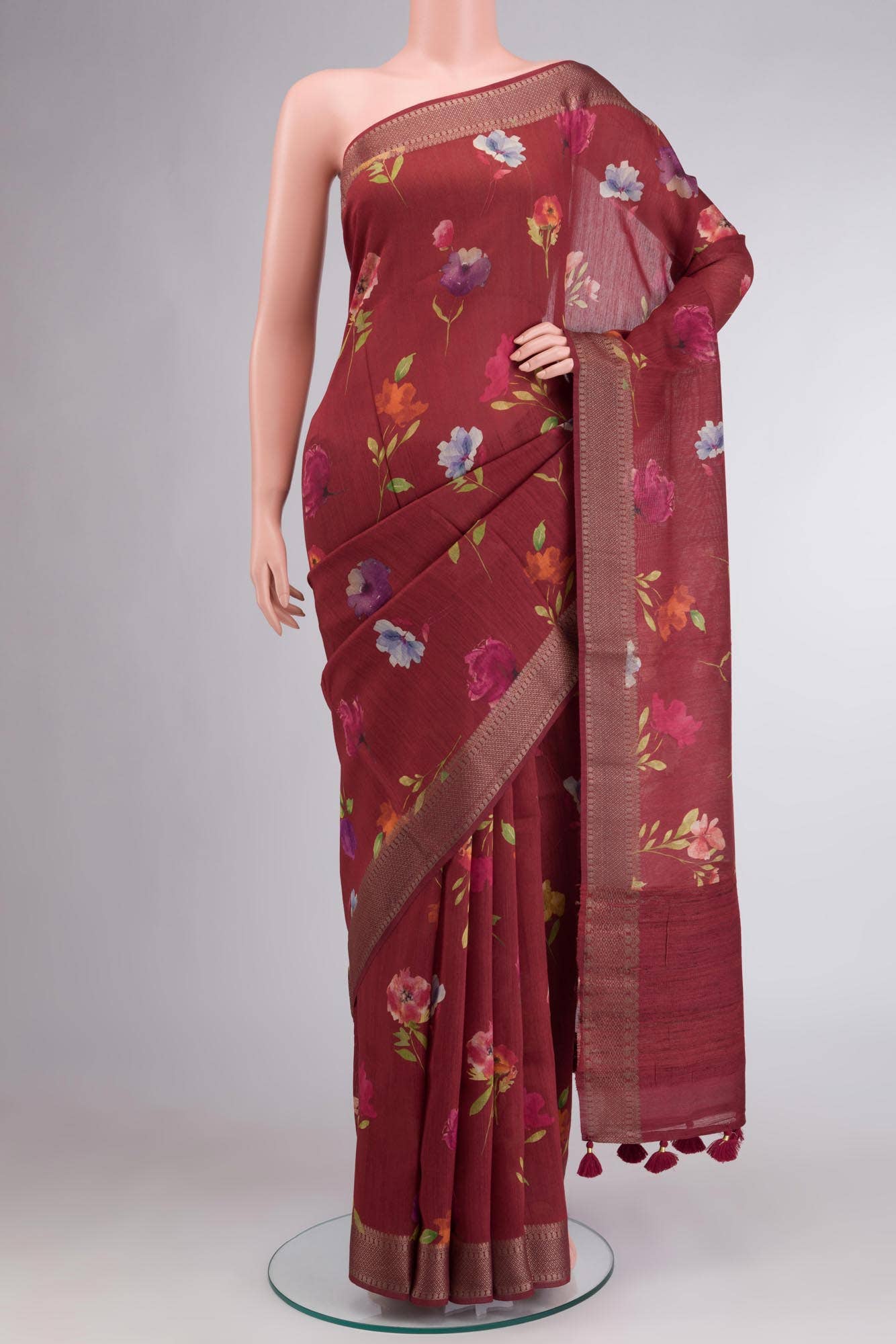 Maroon Bhagalpuri Tussar Silk Saree