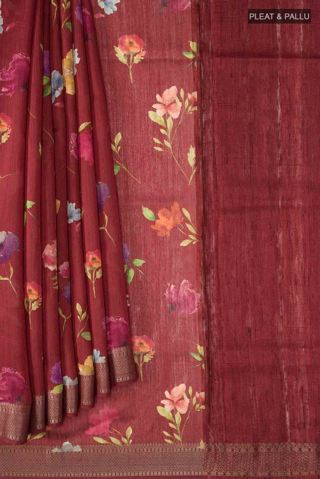 Maroon Bhagalpuri Tussar Silk Saree