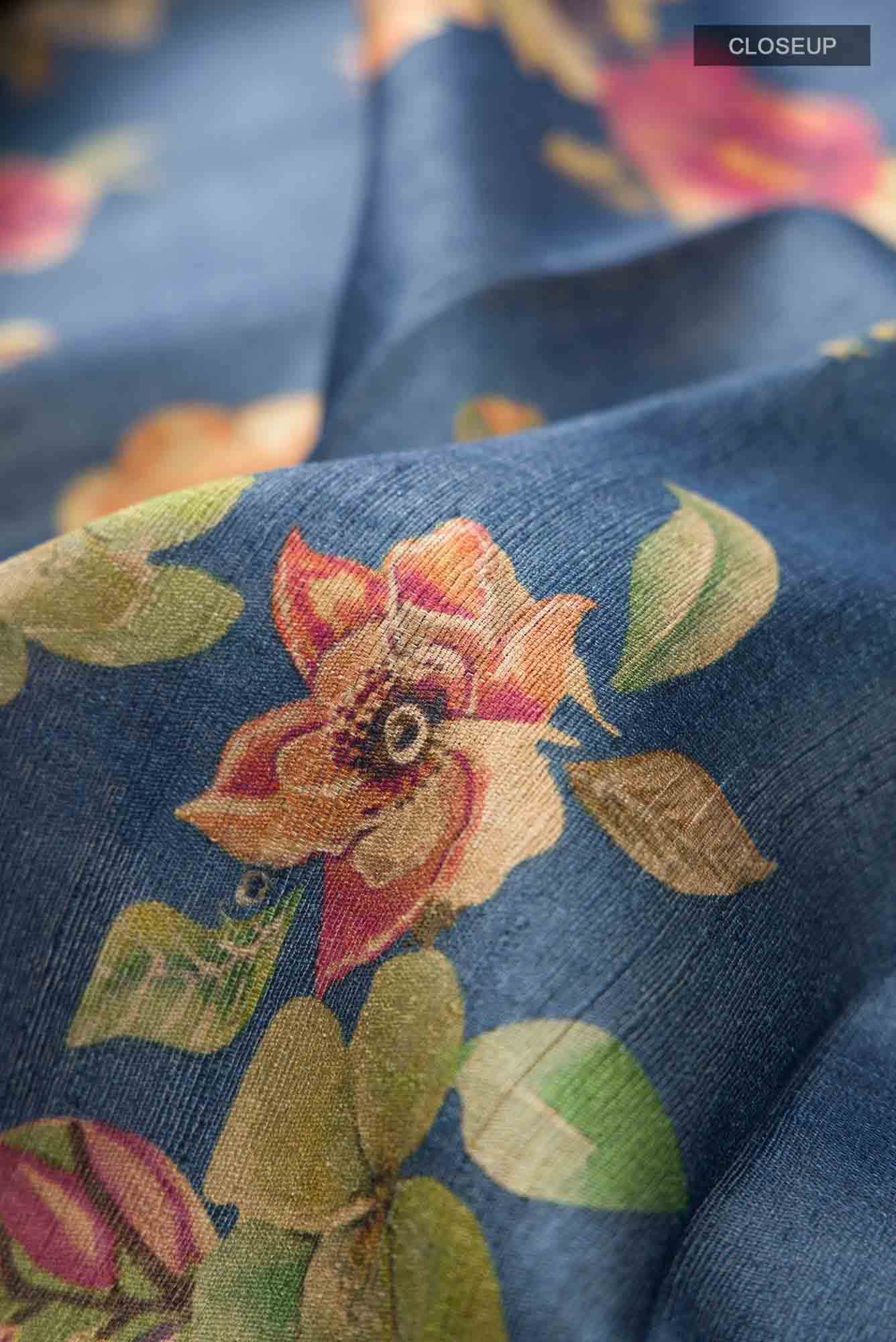 Blue Bhagalpuri Tussar Silk Saree