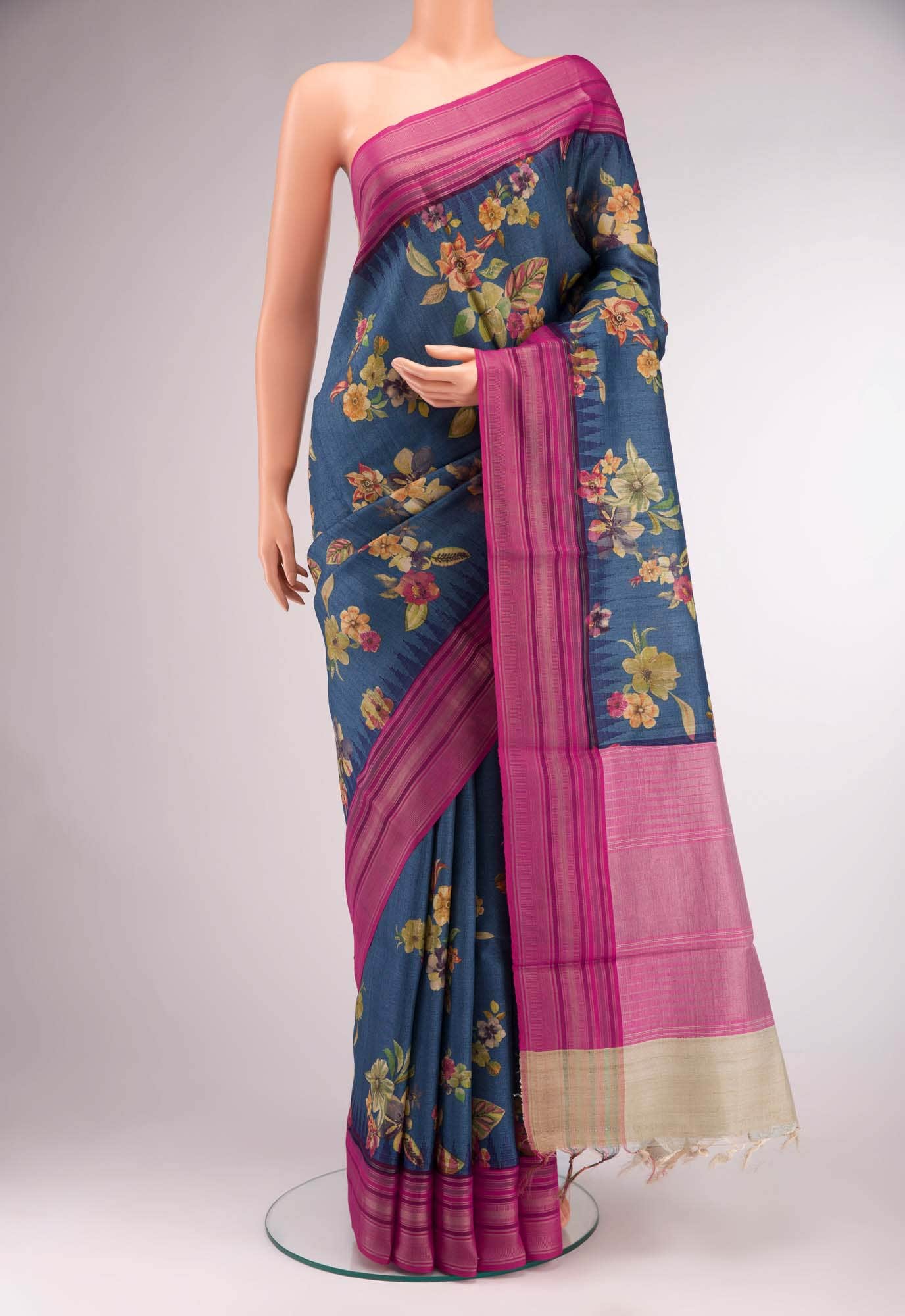 Blue Bhagalpuri Tussar Silk Saree