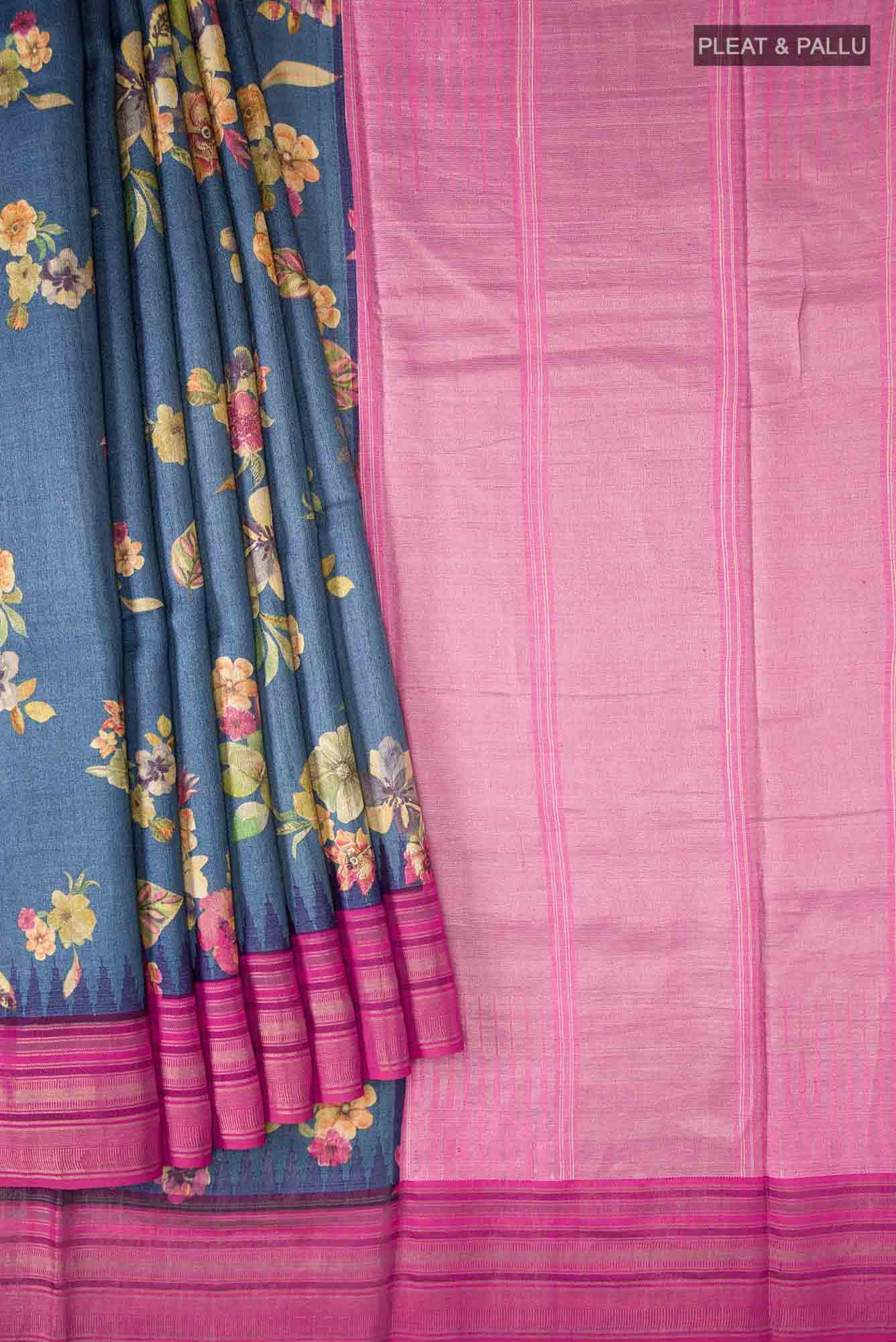 Blue Bhagalpuri Tussar Silk Saree