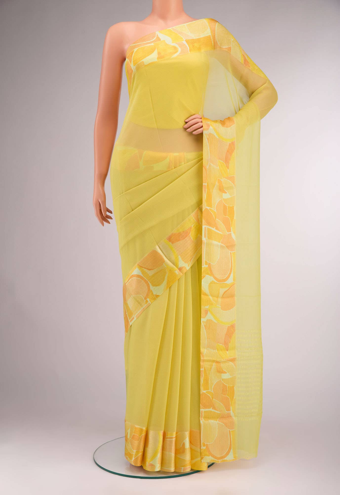 Lemon Yellow Chiffon Saree