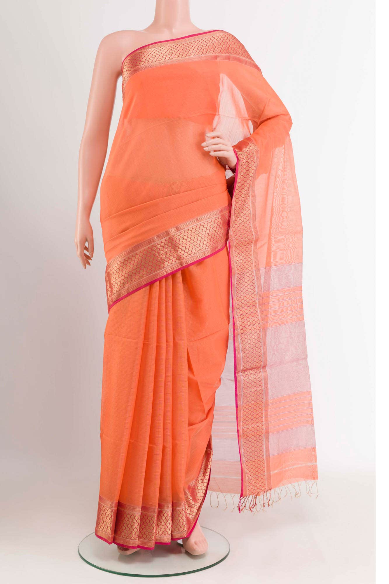 Orange Blended Maheshwari Silk Cotton Saree