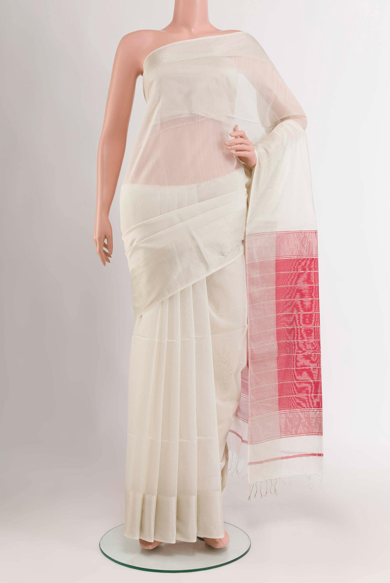 Off White Blended Maheshwari Silk Cotton Saree