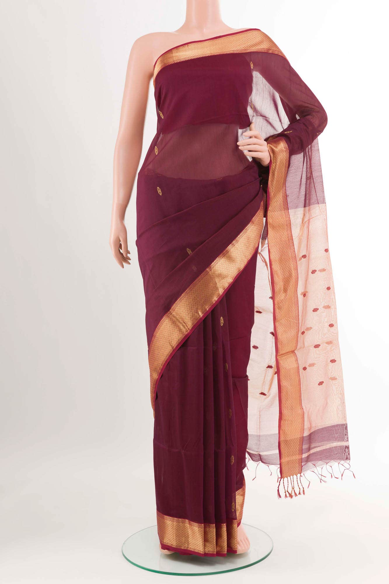 Maroon Blended Maheshwari Silk Cotton Saree