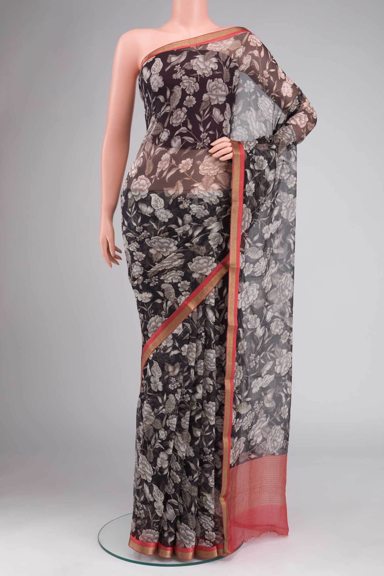 Black Mysore Chiffon Saree
