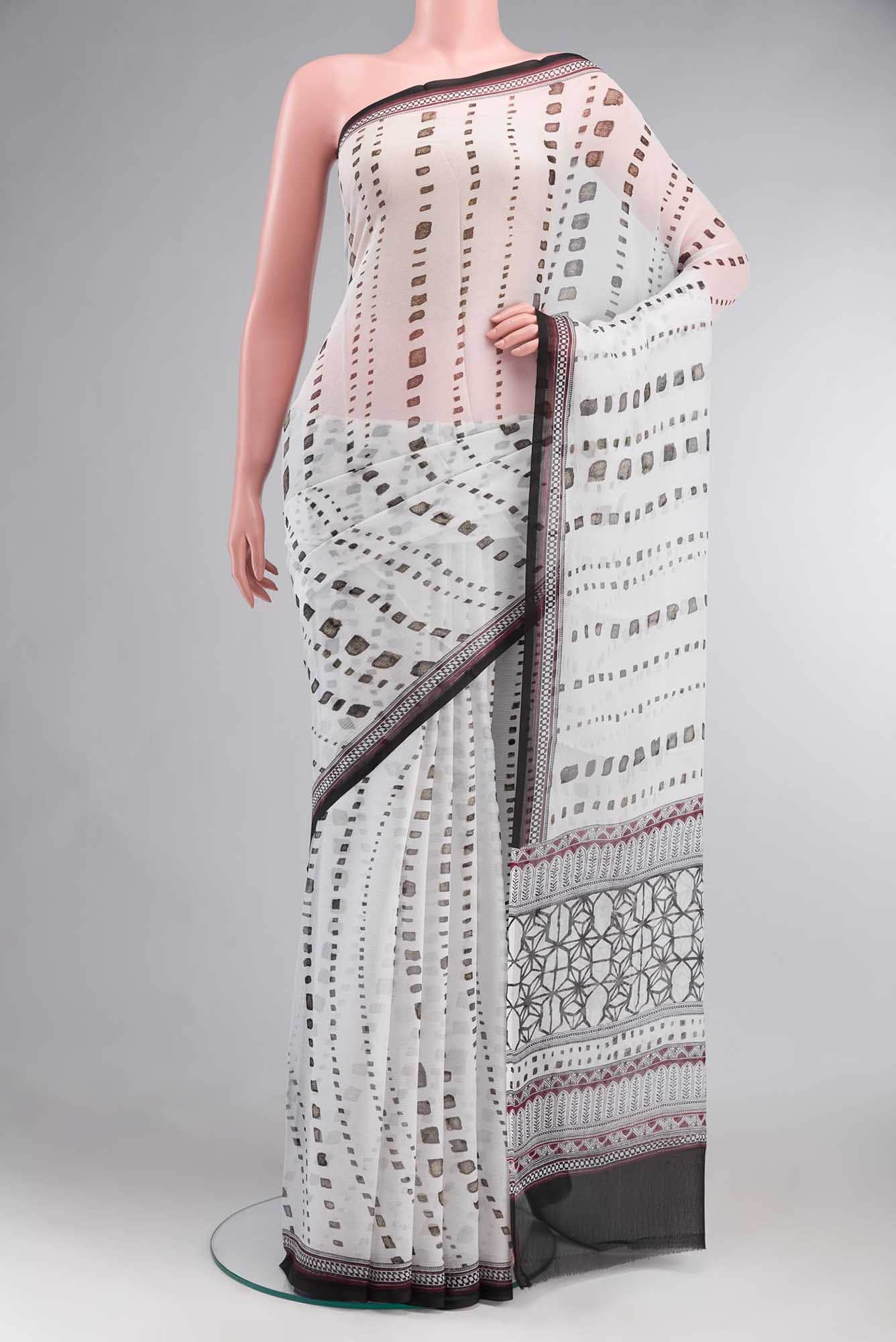 White Mysore Chiffon Saree