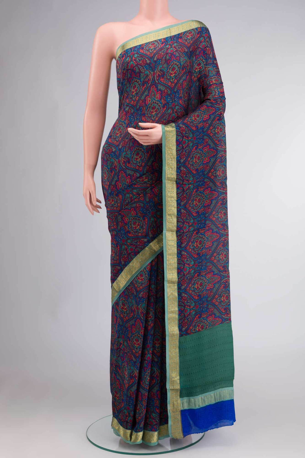 Blue Crepe Saree