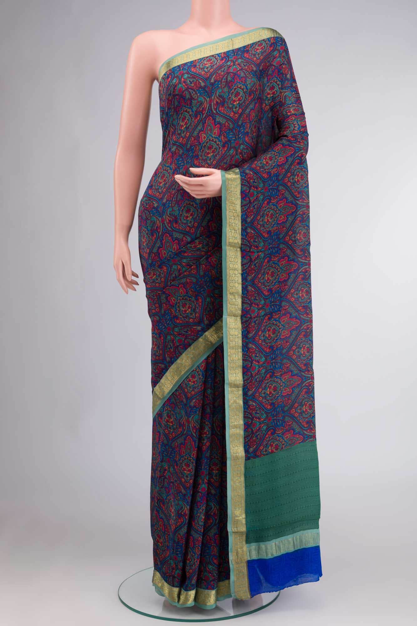 Blue Crepe Saree
