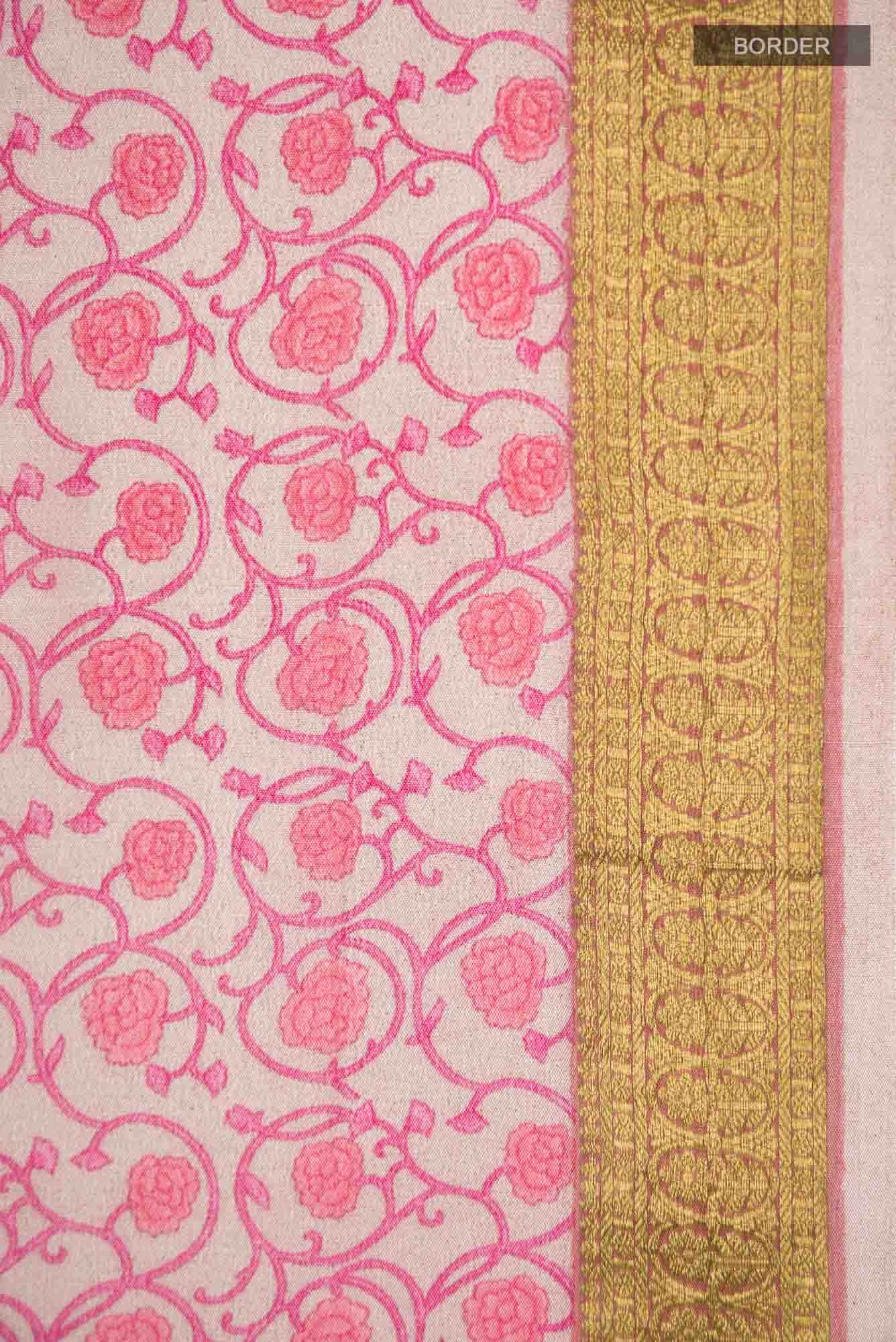 Beige Mysore Crepe Saree
