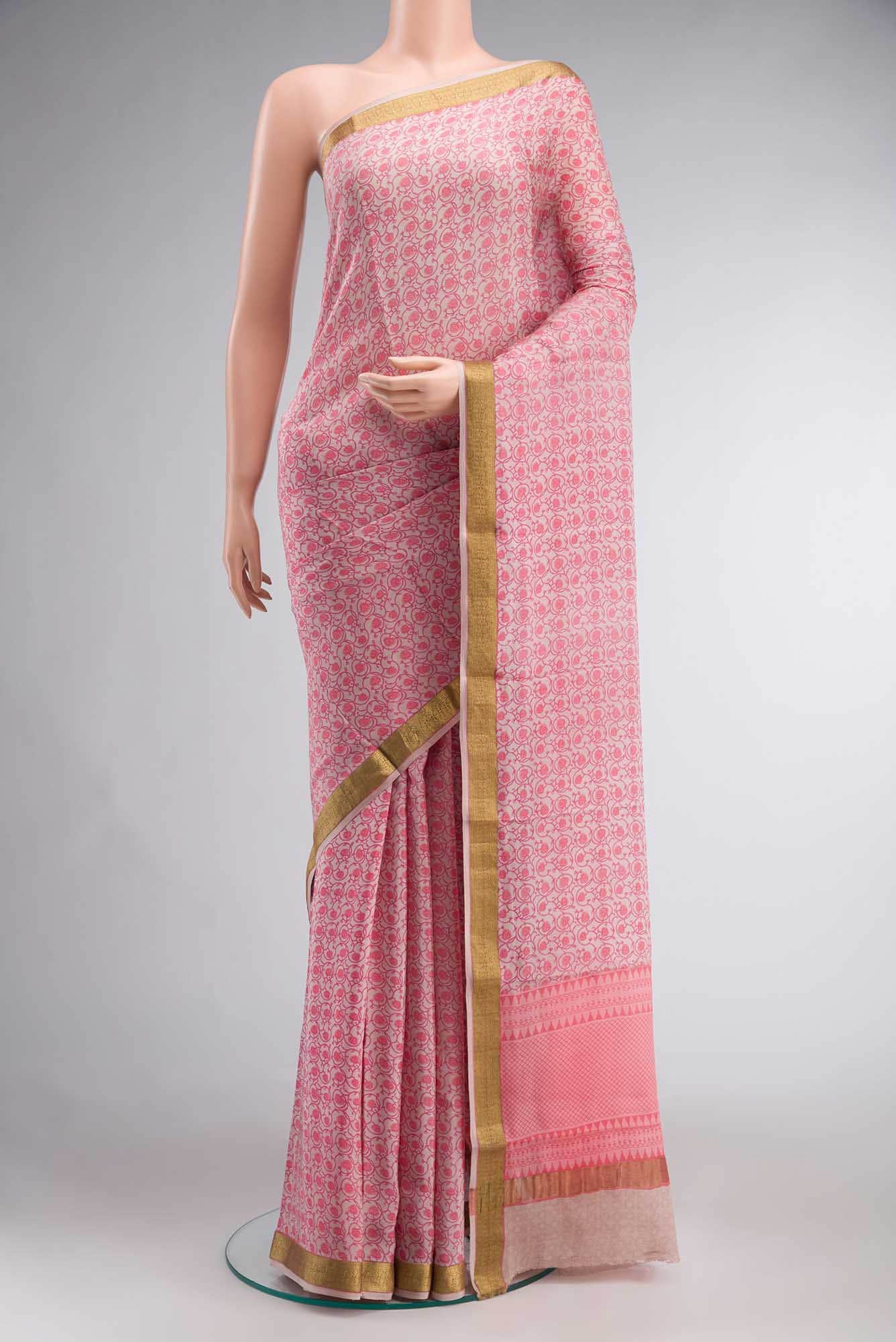 Beige Mysore Crepe Saree