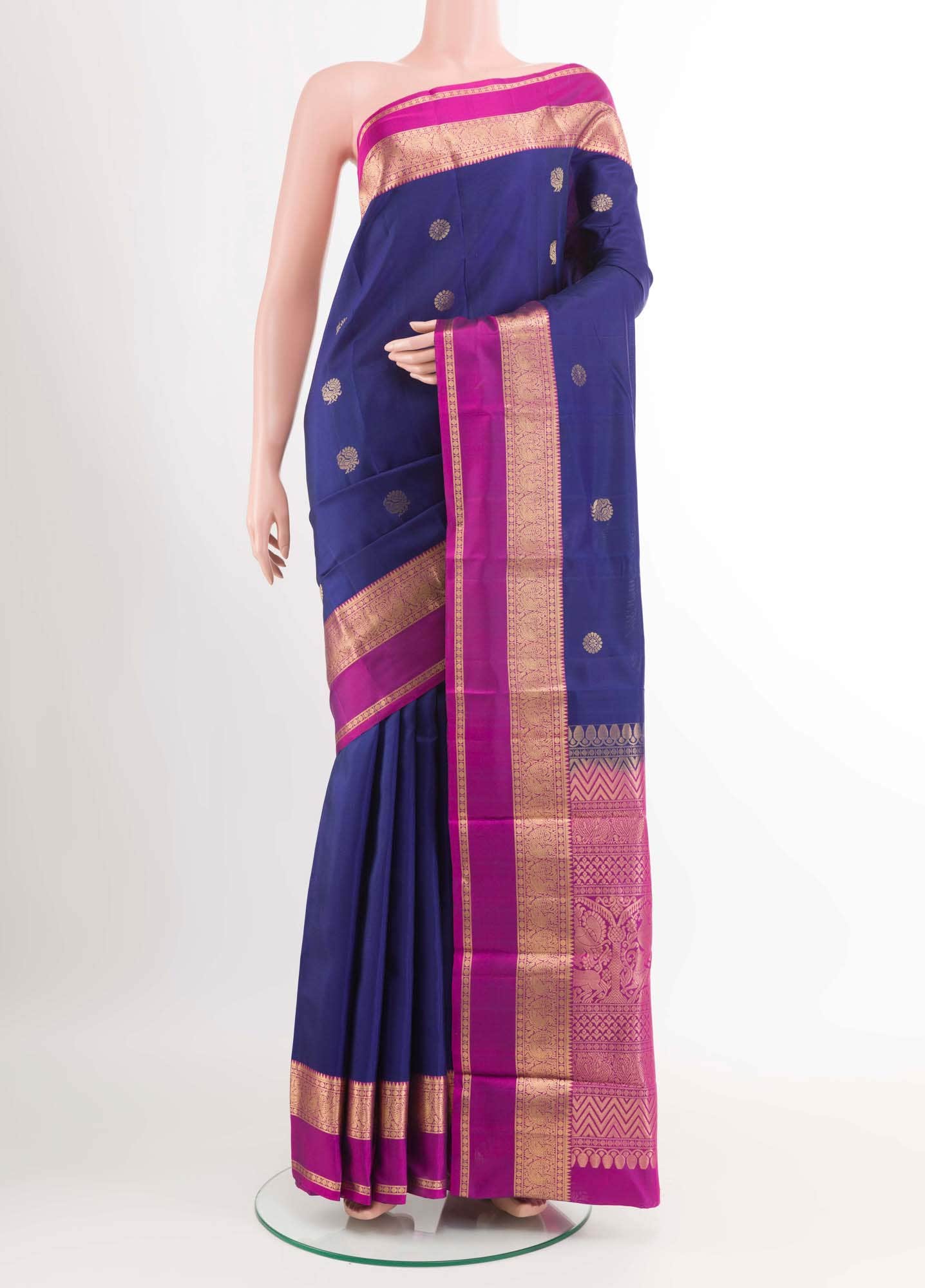 Dark Blue Kanchipuram Silk Saree