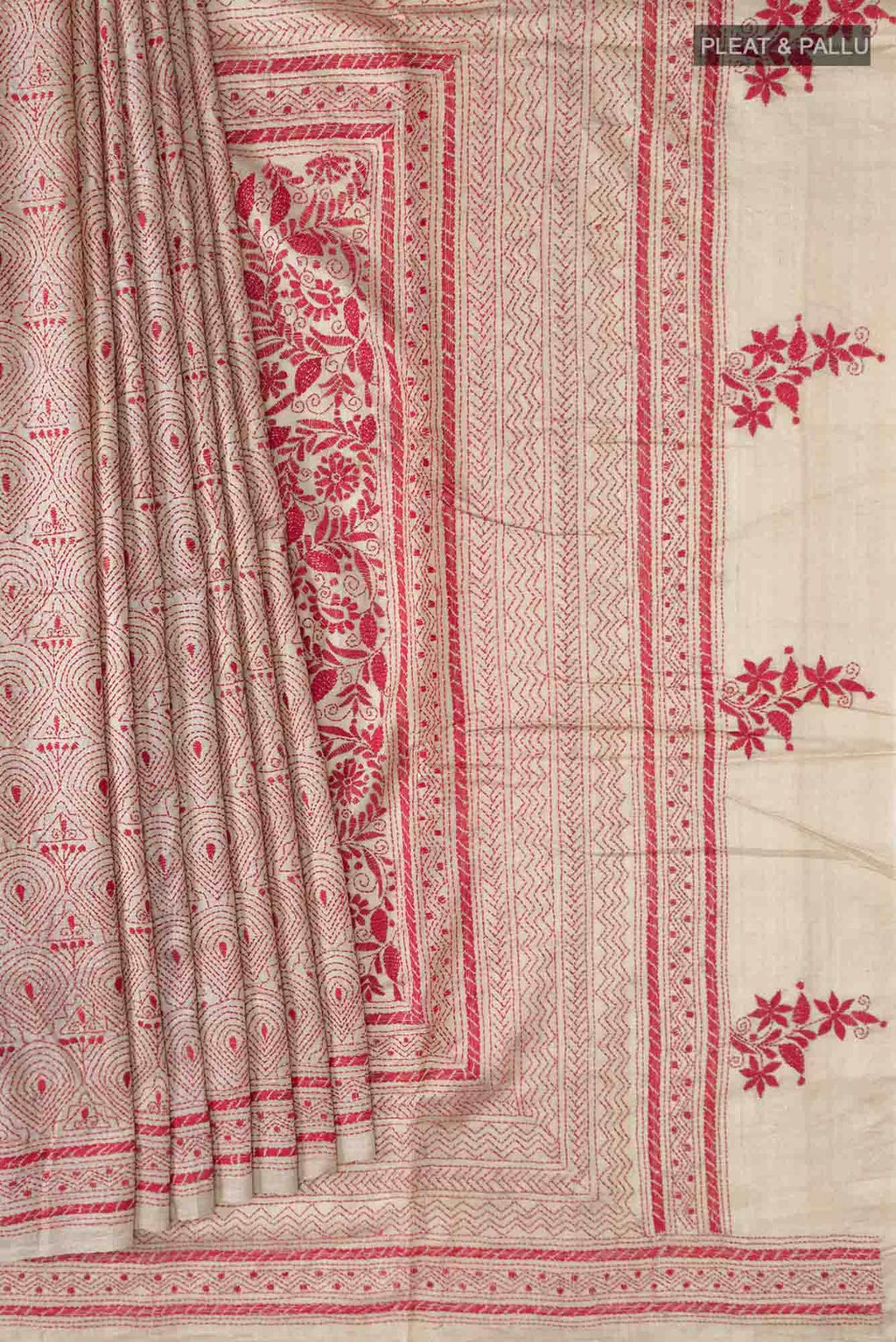 Beige Bhagalpuri Tussar Silk Saree