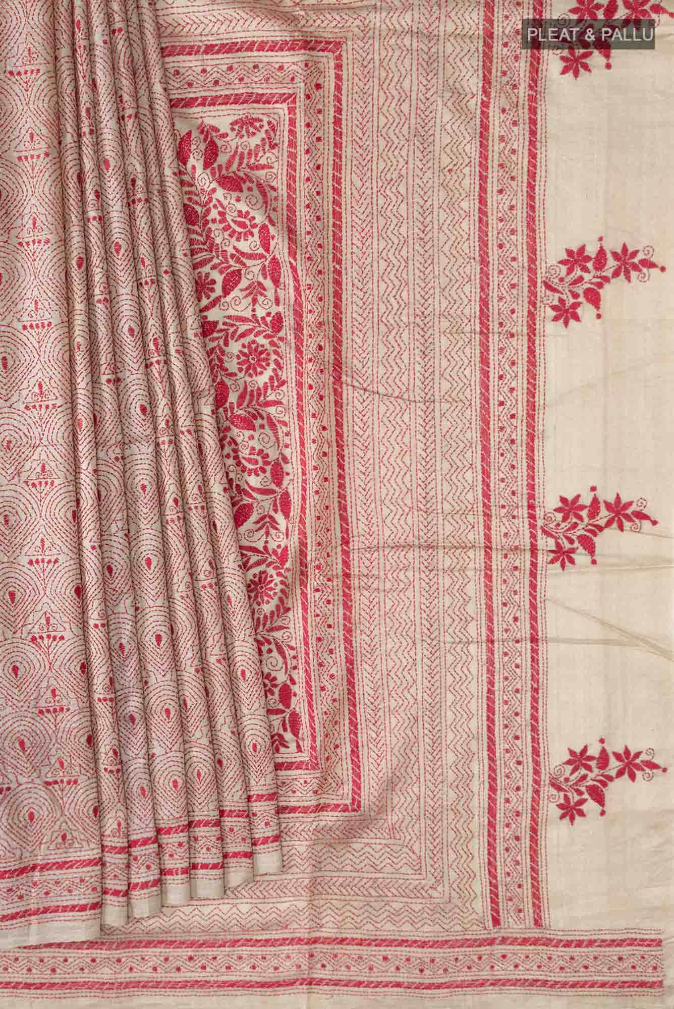 Beige Bhagalpuri Tussar Silk Saree