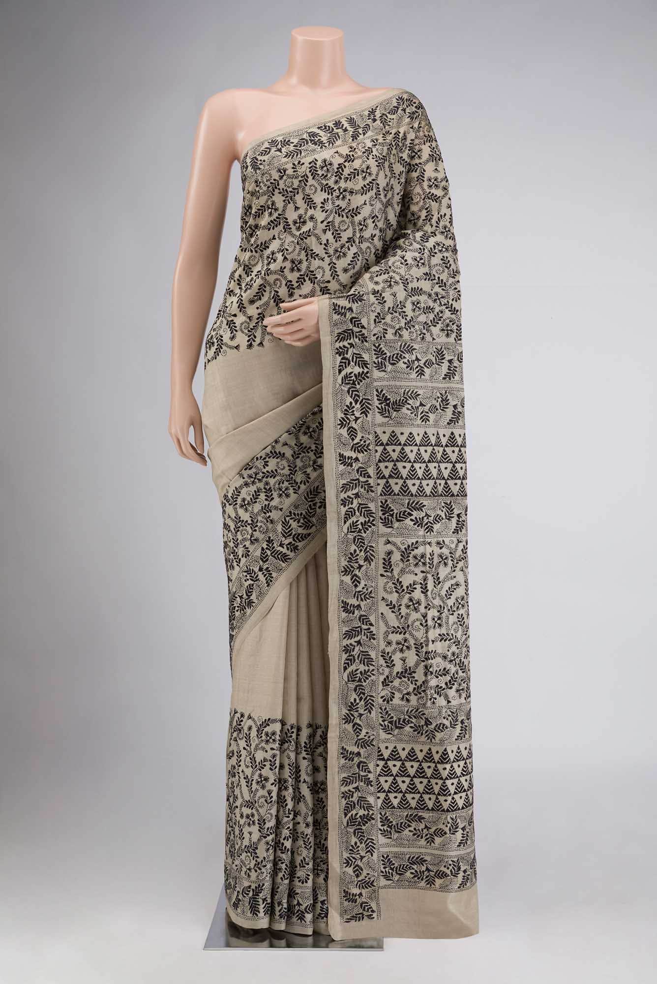 Beige Bhagalpuri Tussar Silk Saree