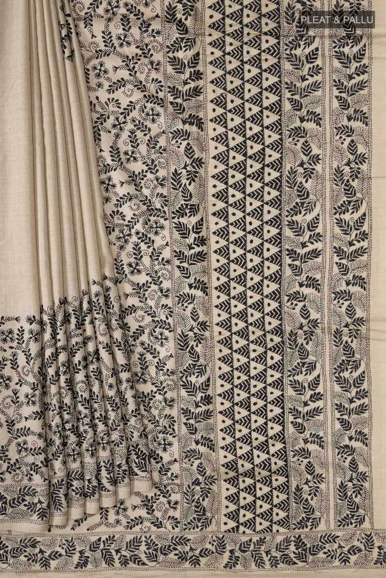 Beige Bhagalpuri Tussar Silk Saree