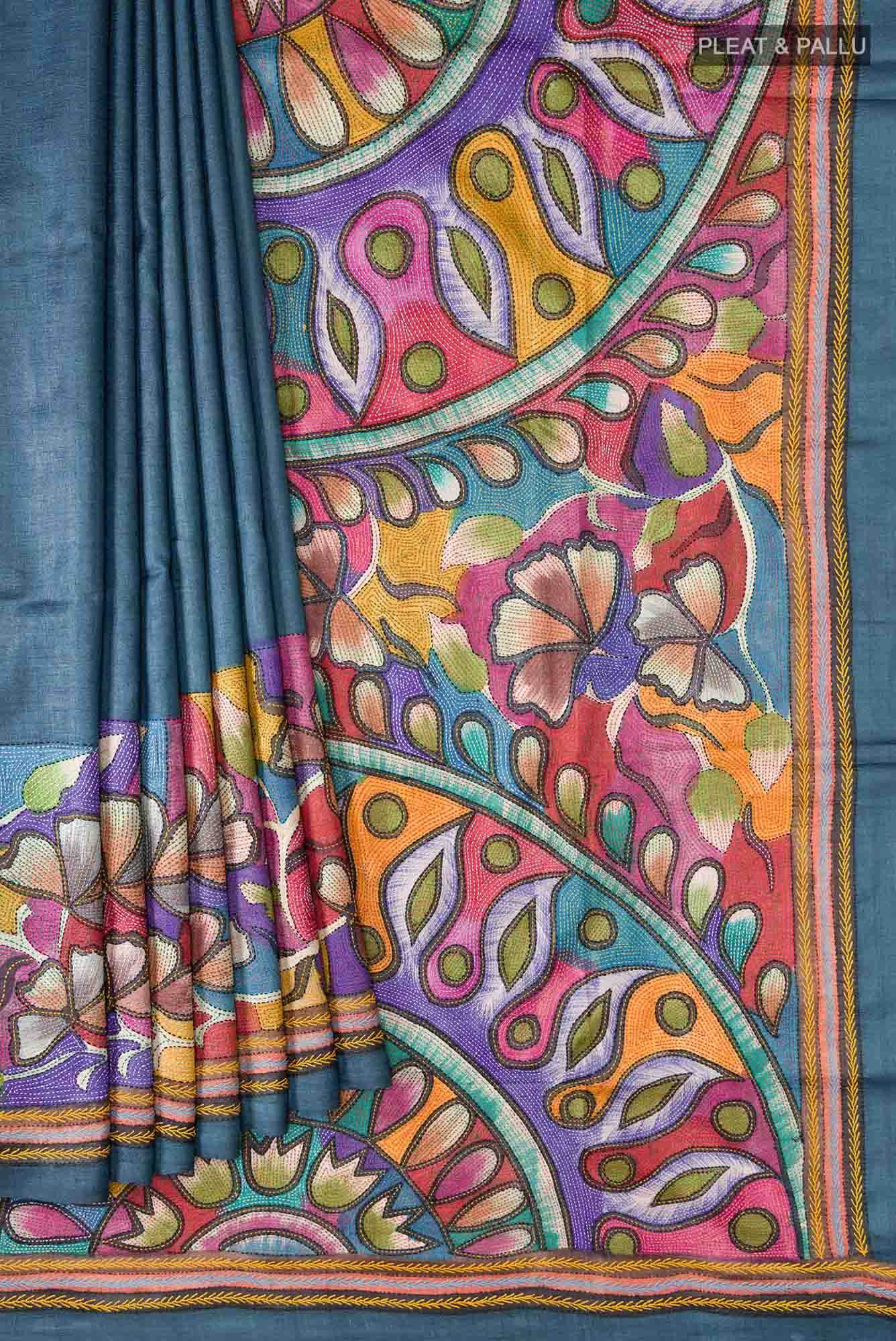 Blue Bhagalpuri Tussar Silk Saree