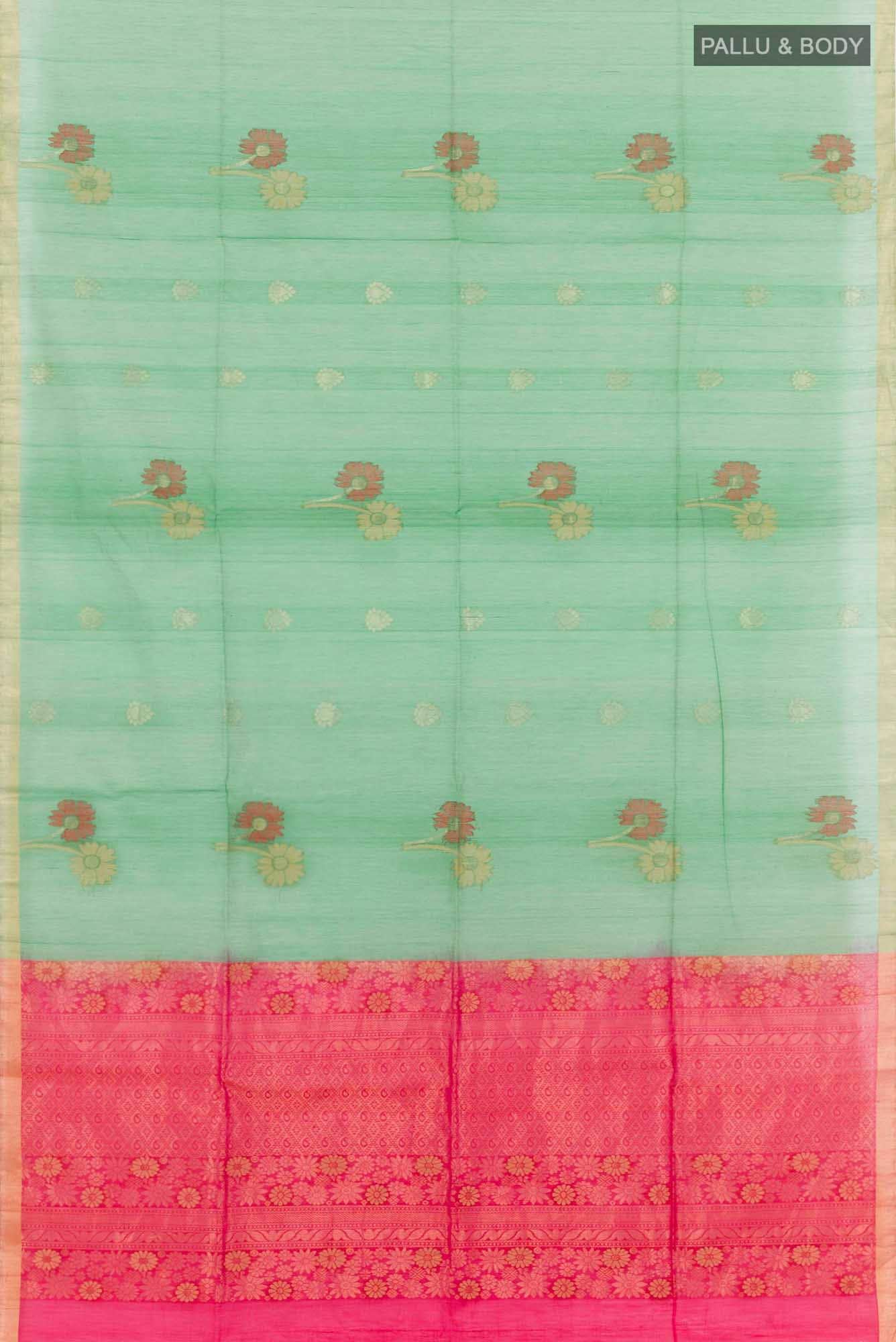 Green Blended Kora Cotton Saree