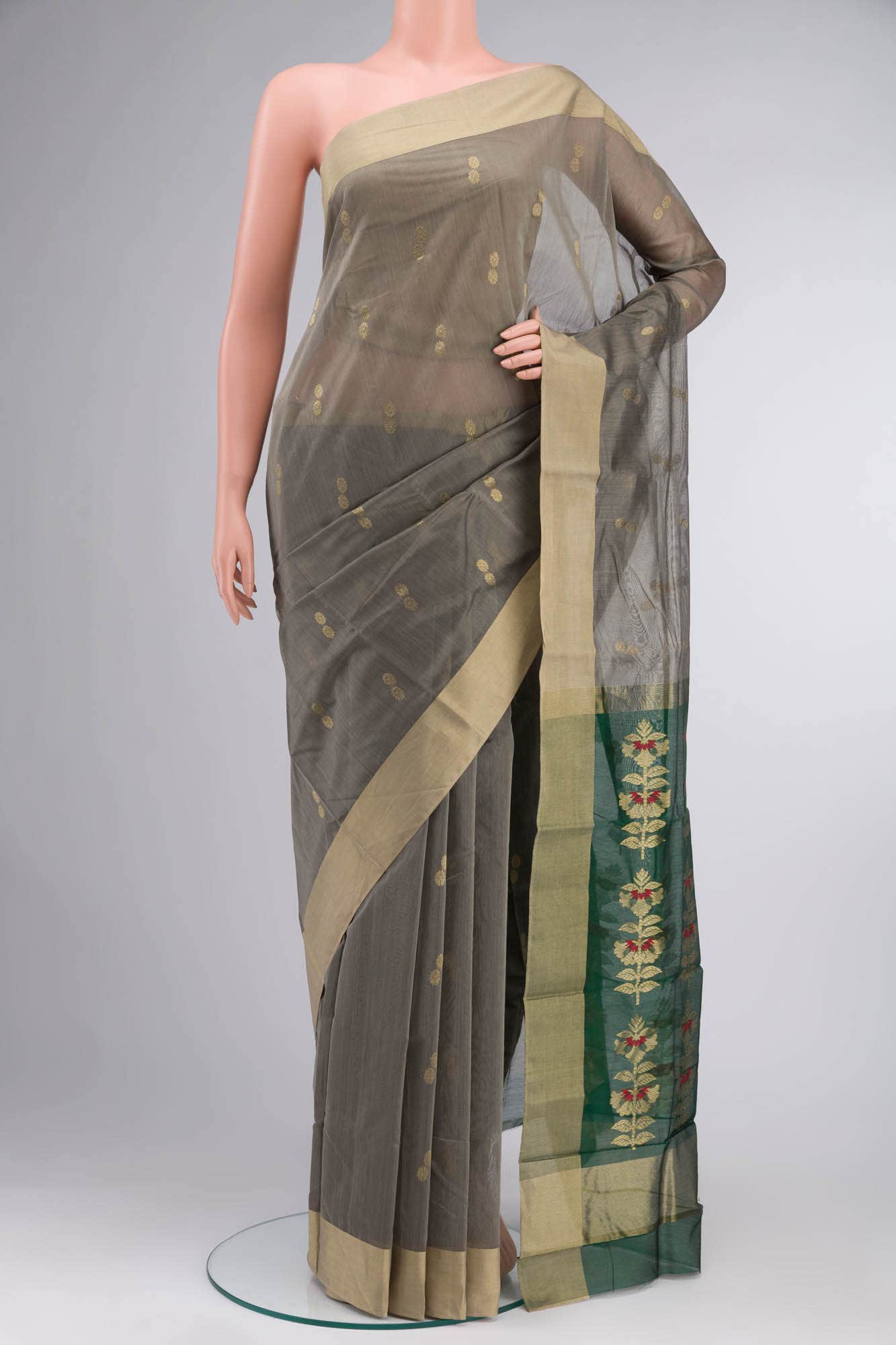 Grey Chanderi Silk Cotton Saree