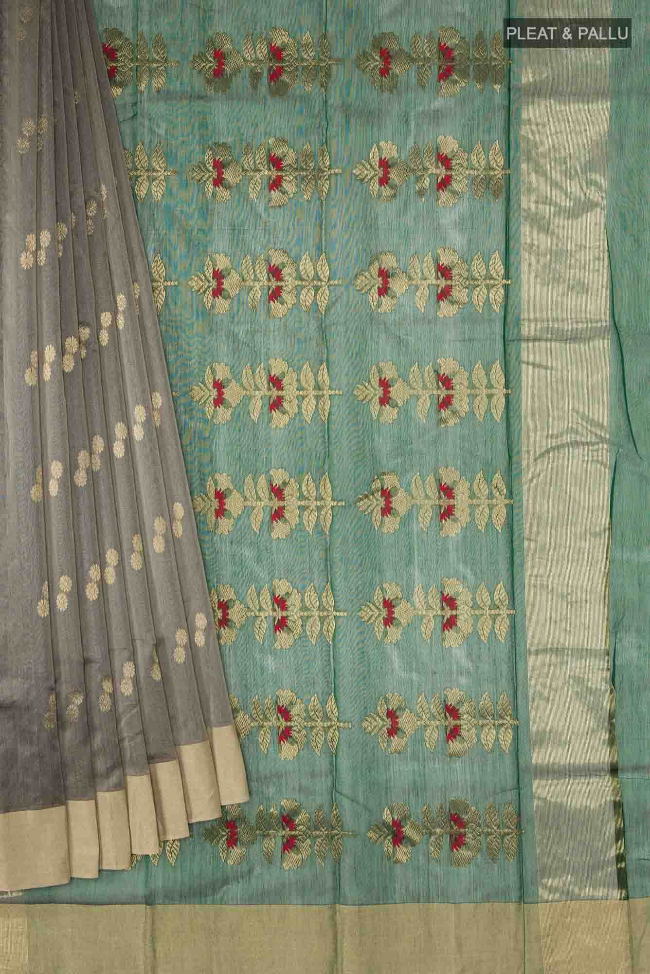 Grey Chanderi Silk Cotton Saree