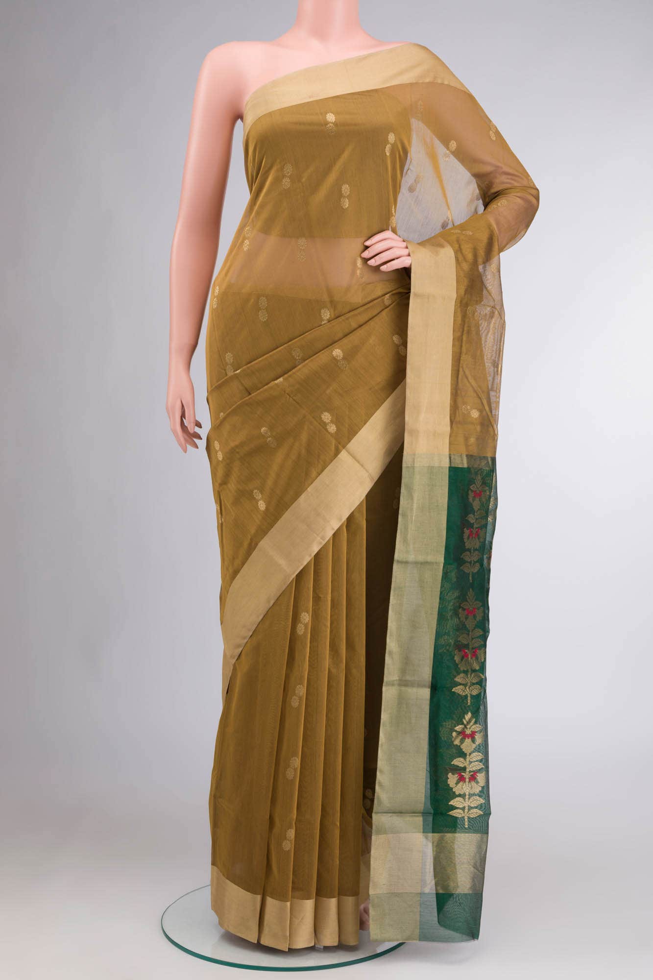 Mustard Chanderi Silk Cotton Saree