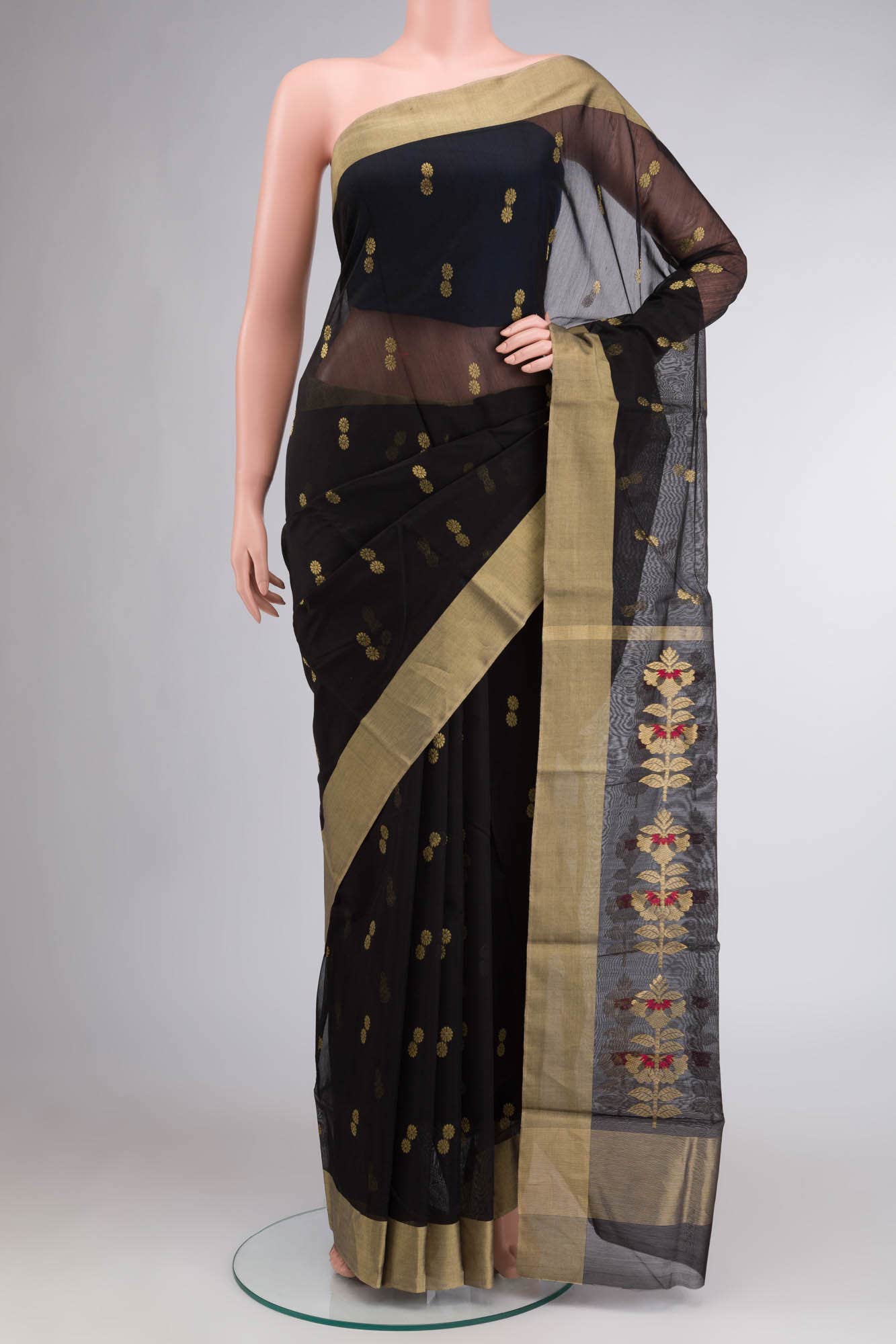 Black Chanderi Silk Cotton Saree